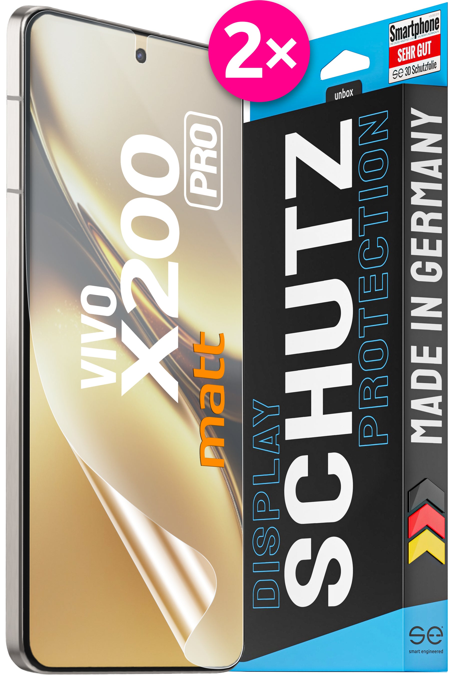 2x se® 3D Schutzfolie für das Vivo X200 Pro (Transparent ,Matt oder Privacy)