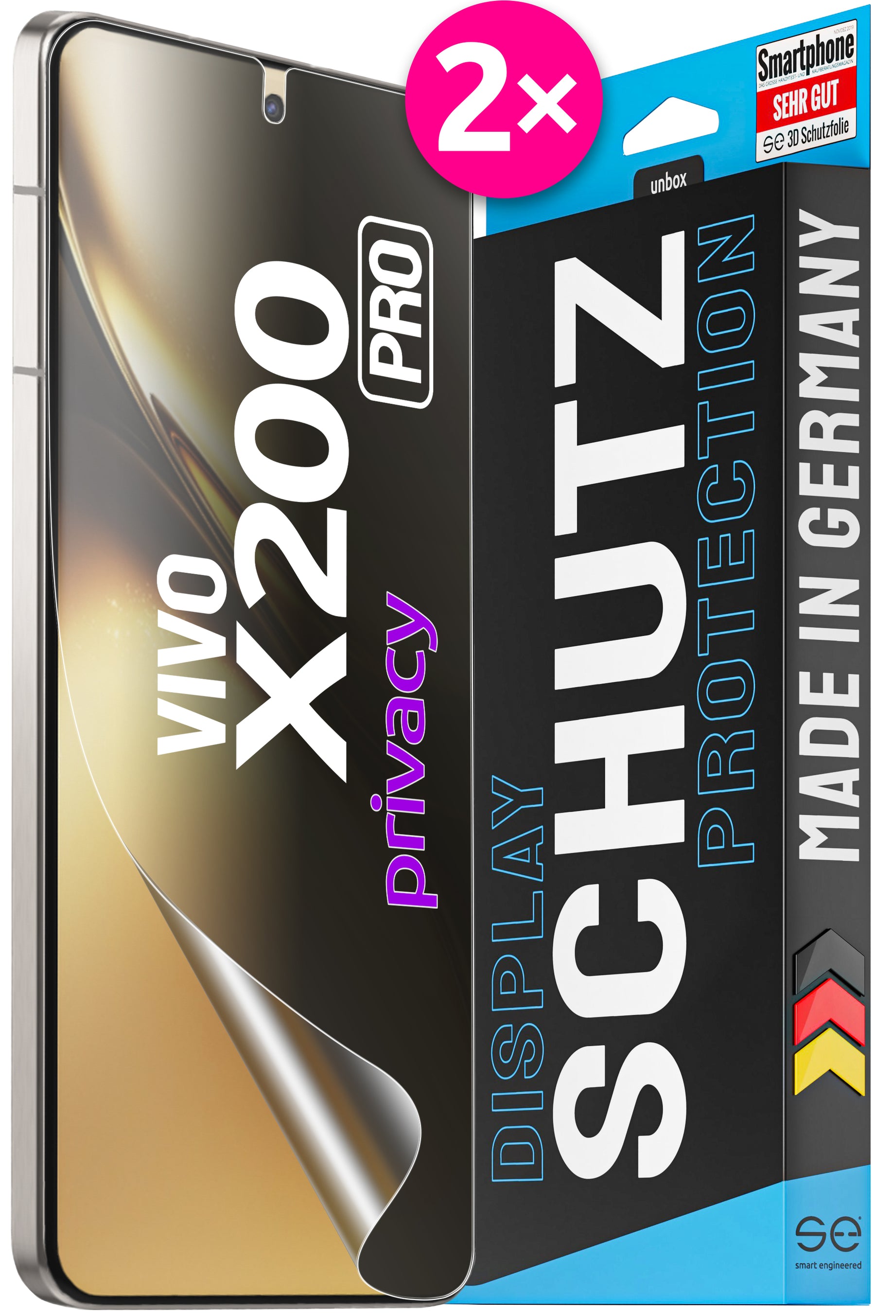 2x se® 3D Schutzfolie für das Vivo X200 Pro (Transparent ,Matt oder Privacy)