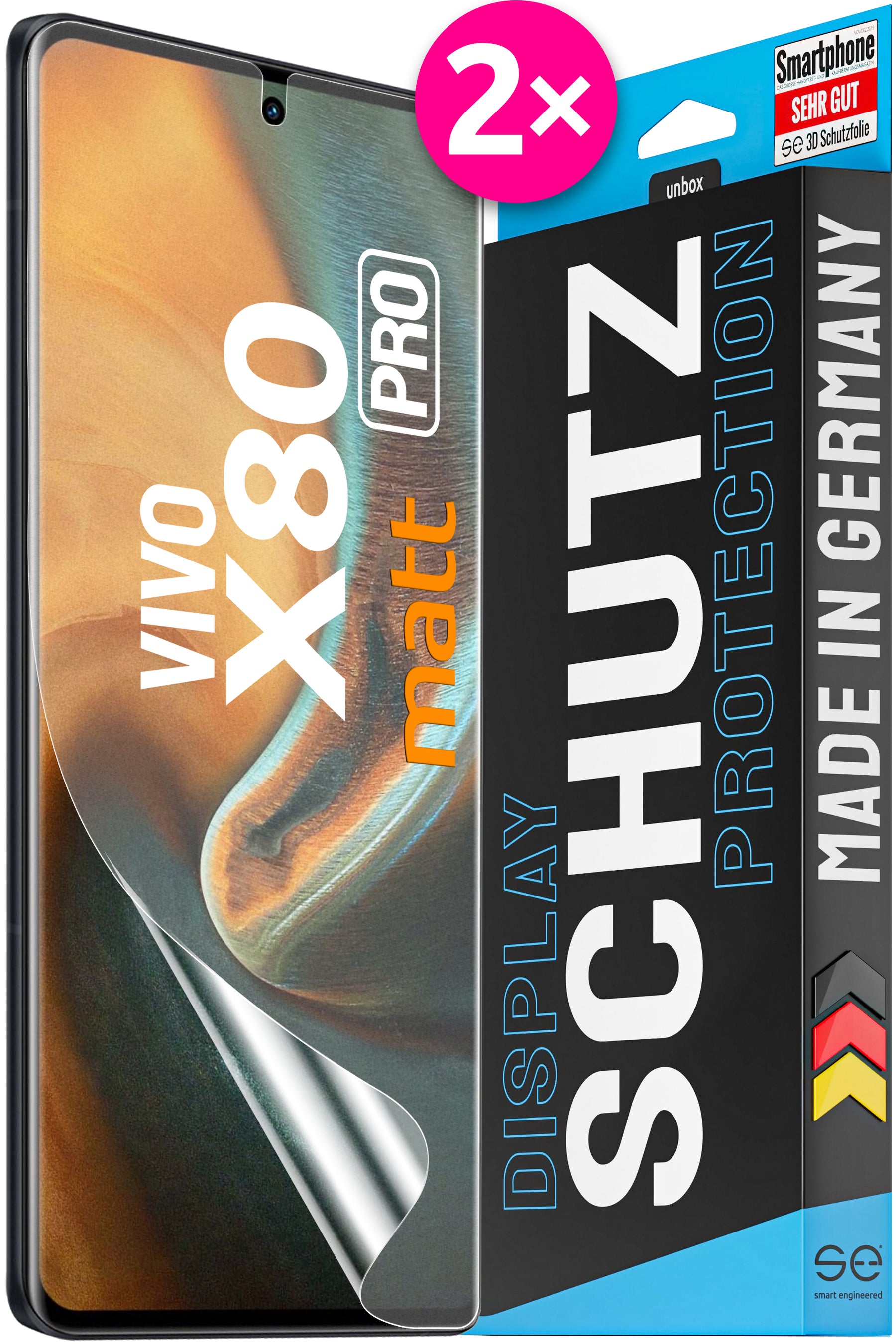 2x se® 3D Screen Protector for the Vivo X80 Pro (Transparent, Matte or Privacy)