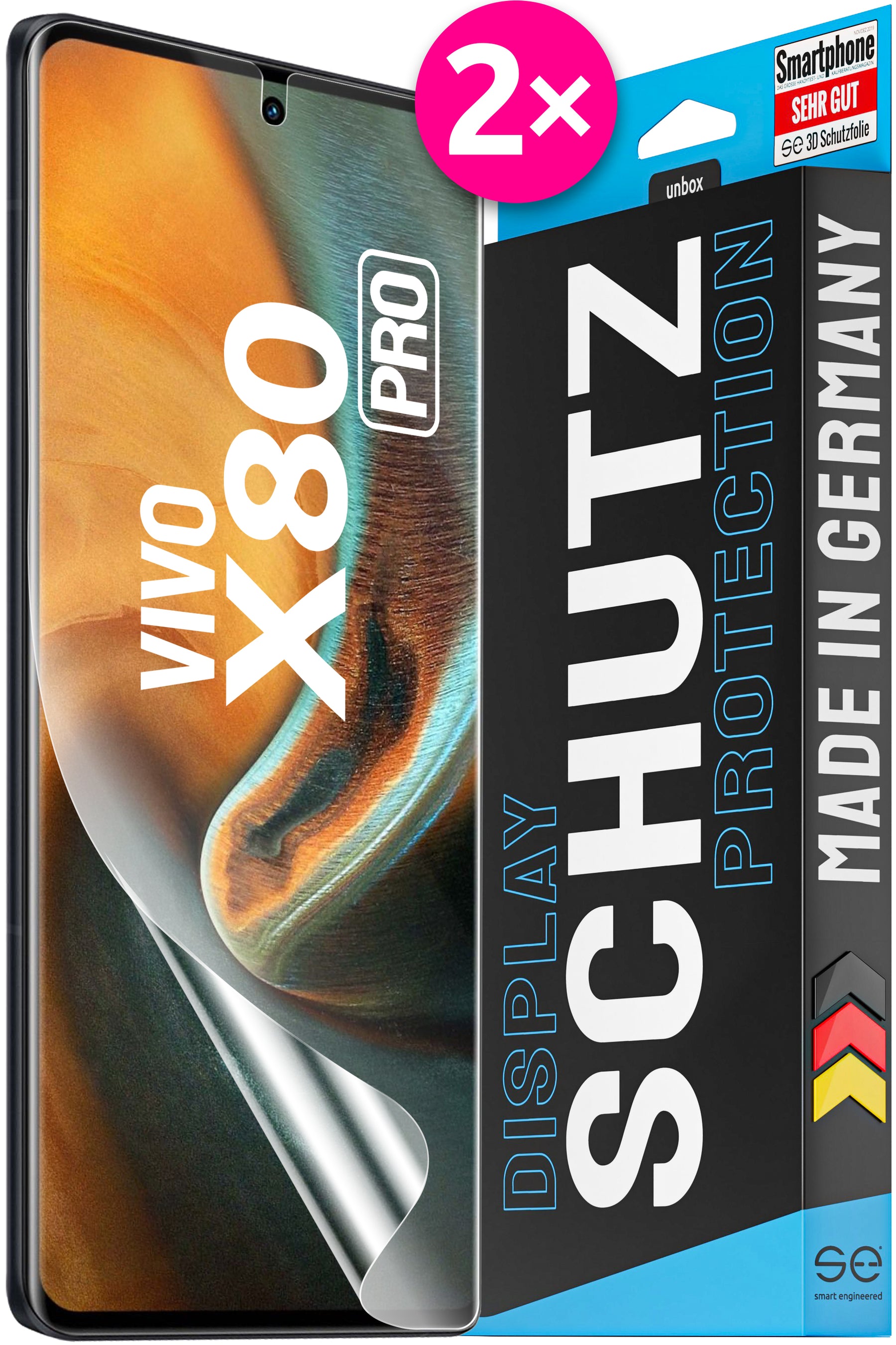 2x se® 3D Screen Protector for the Vivo X80 Pro (Transparent, Matte or Privacy)