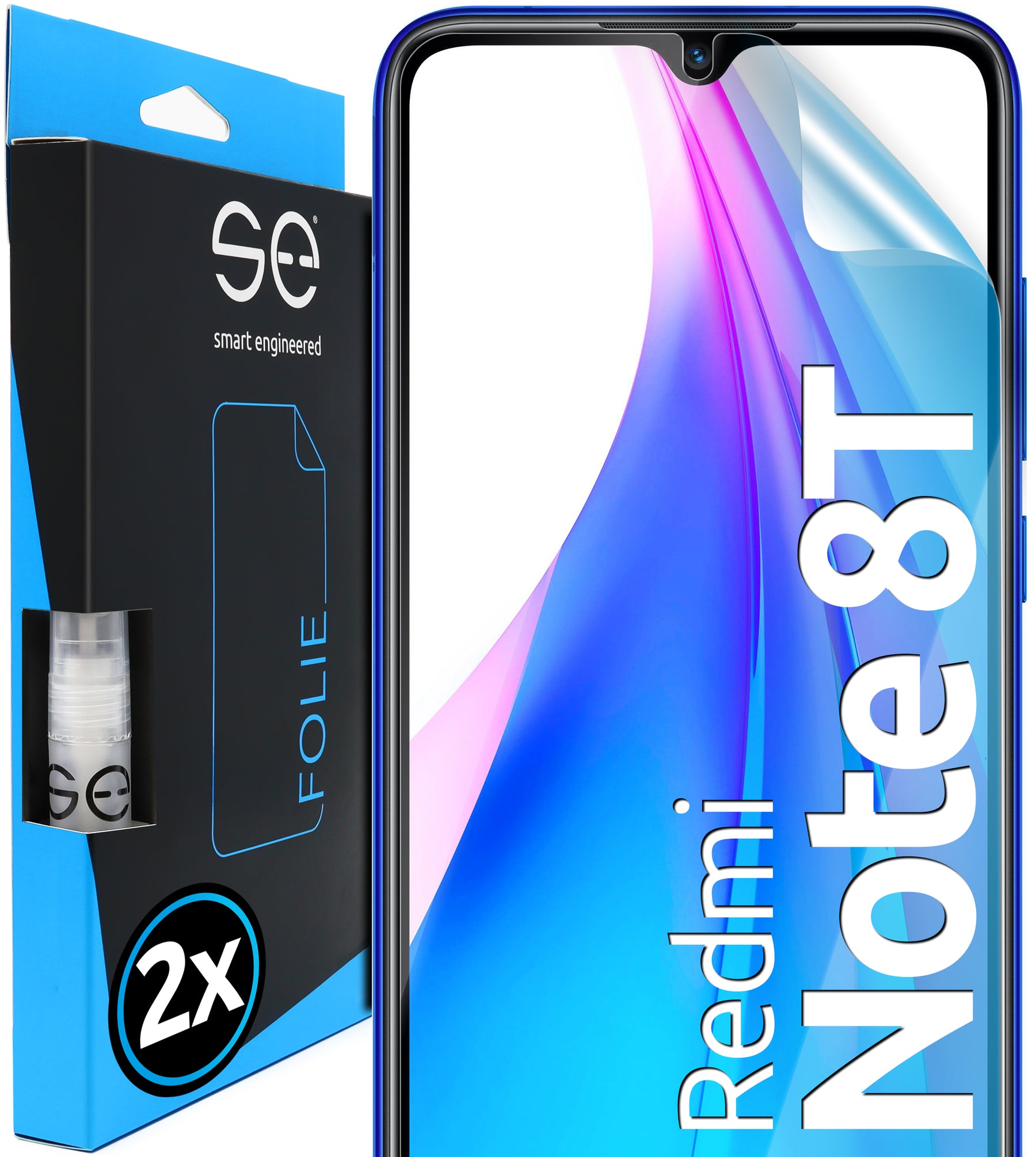 2x 3D protective film for the Xiaomi Redmi Note 8 series (transparent, matte or privacy)