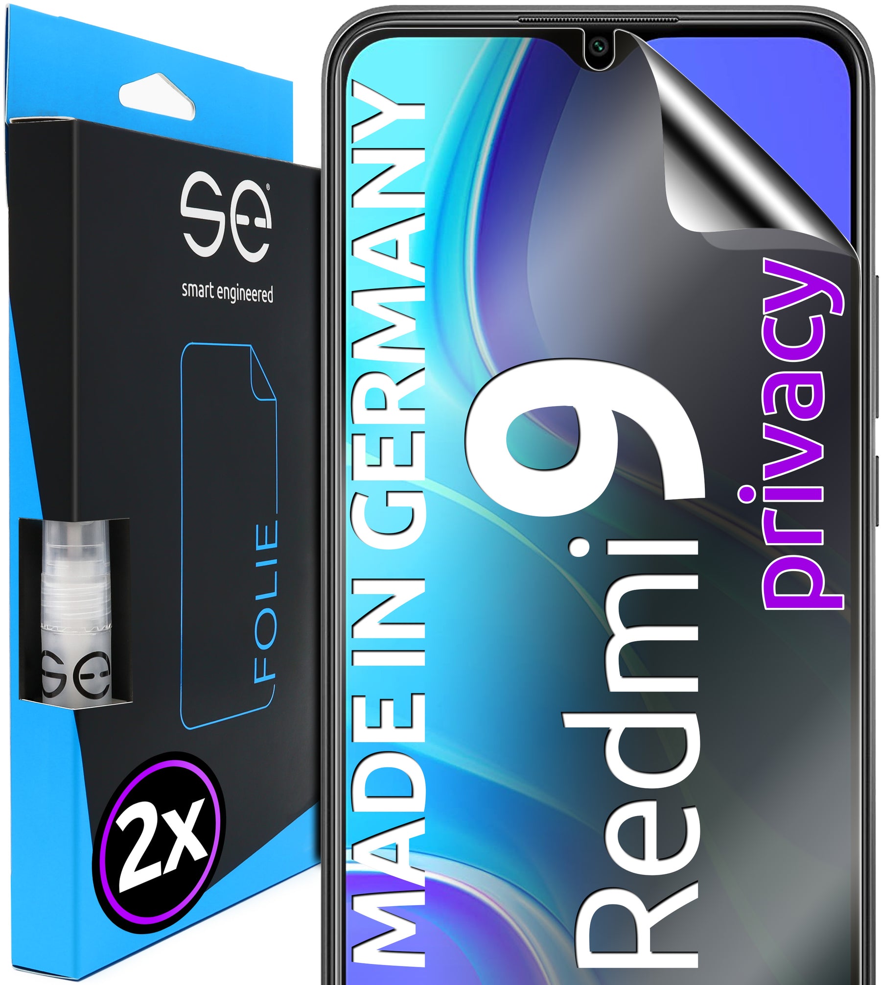 2x se® 3D Screen Protector for the Xiaomi Redmi 9 (Transparent, Matte or Privacy)