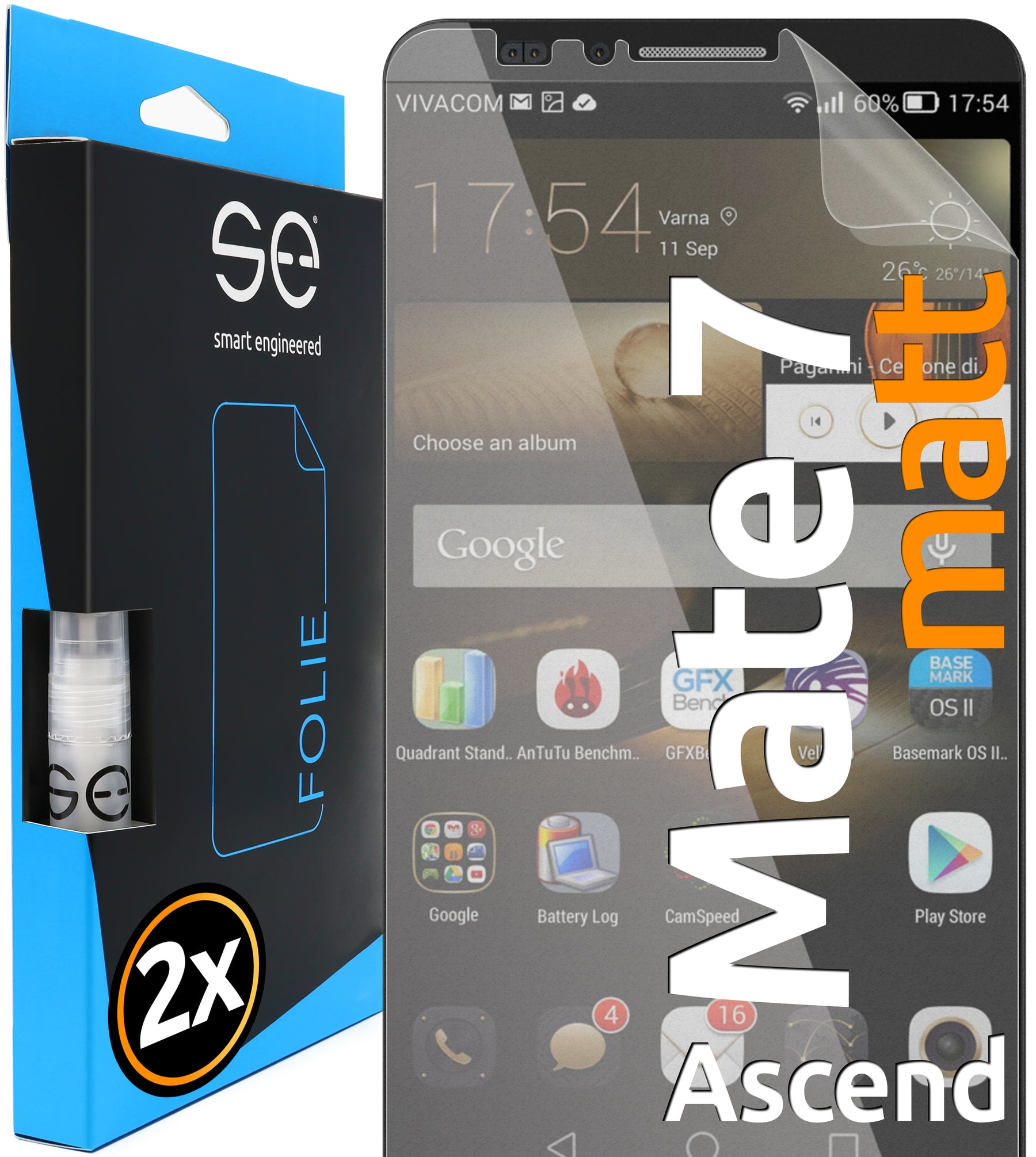 2x se® 3D Screen Protector for the Huawei Ascend Mate 7 (Transparent, Matte or Privacy)