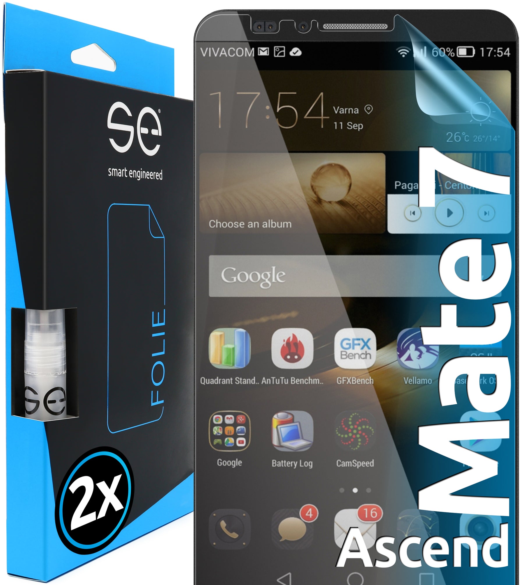 2x se® 3D Screen Protector for the Huawei Ascend Mate 7 (Transparent, Matte or Privacy)