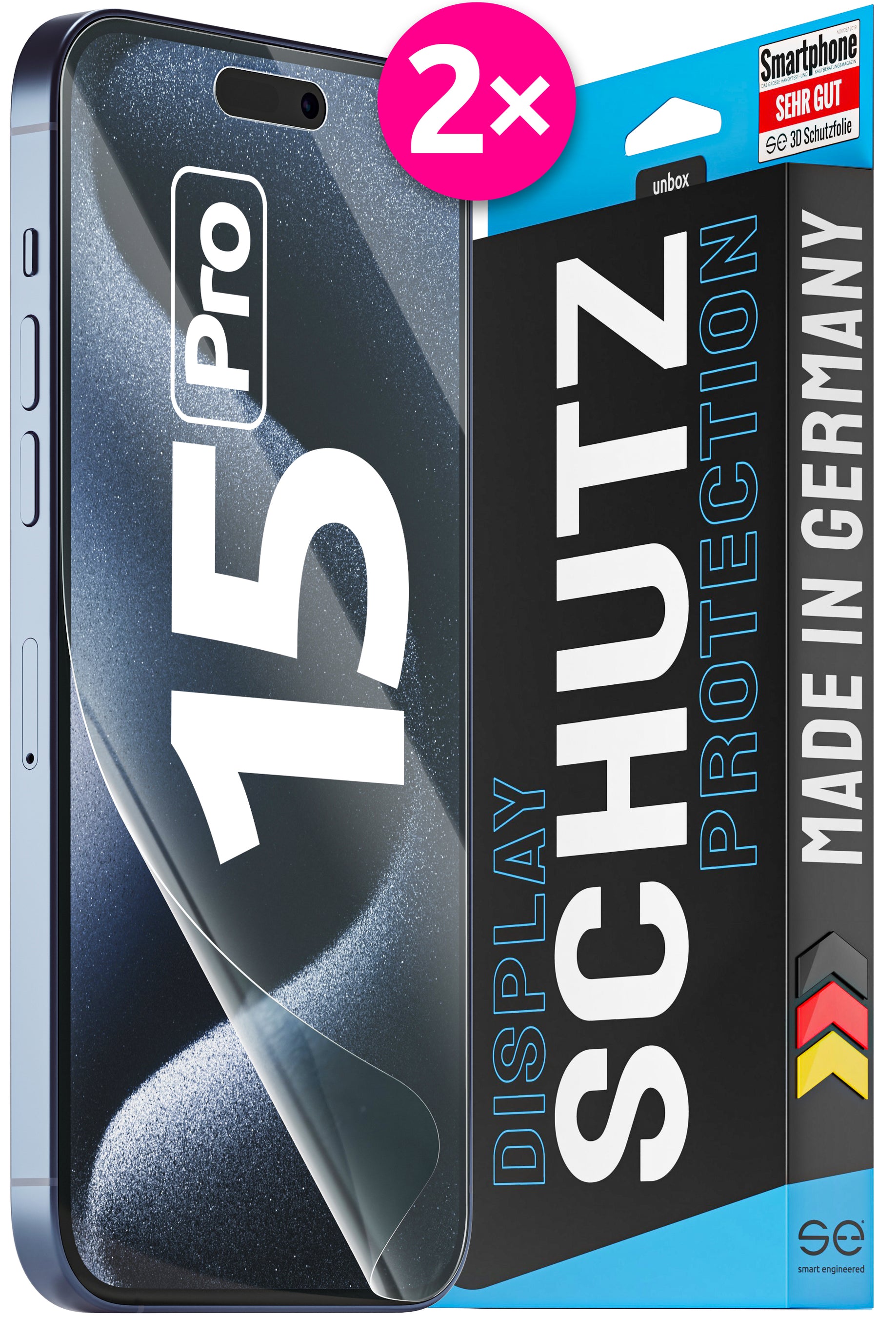 2x 3D Schutzfolie für die Apple iPhone 15 Serie (Transparent, Matt oder Privacy)