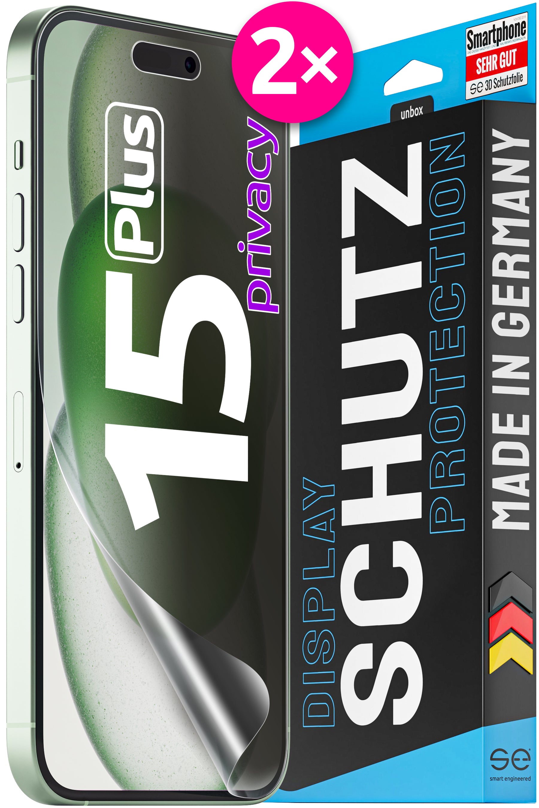2x 3D Schutzfolie für die Apple iPhone 15 Serie (Transparent, Matt oder Privacy)