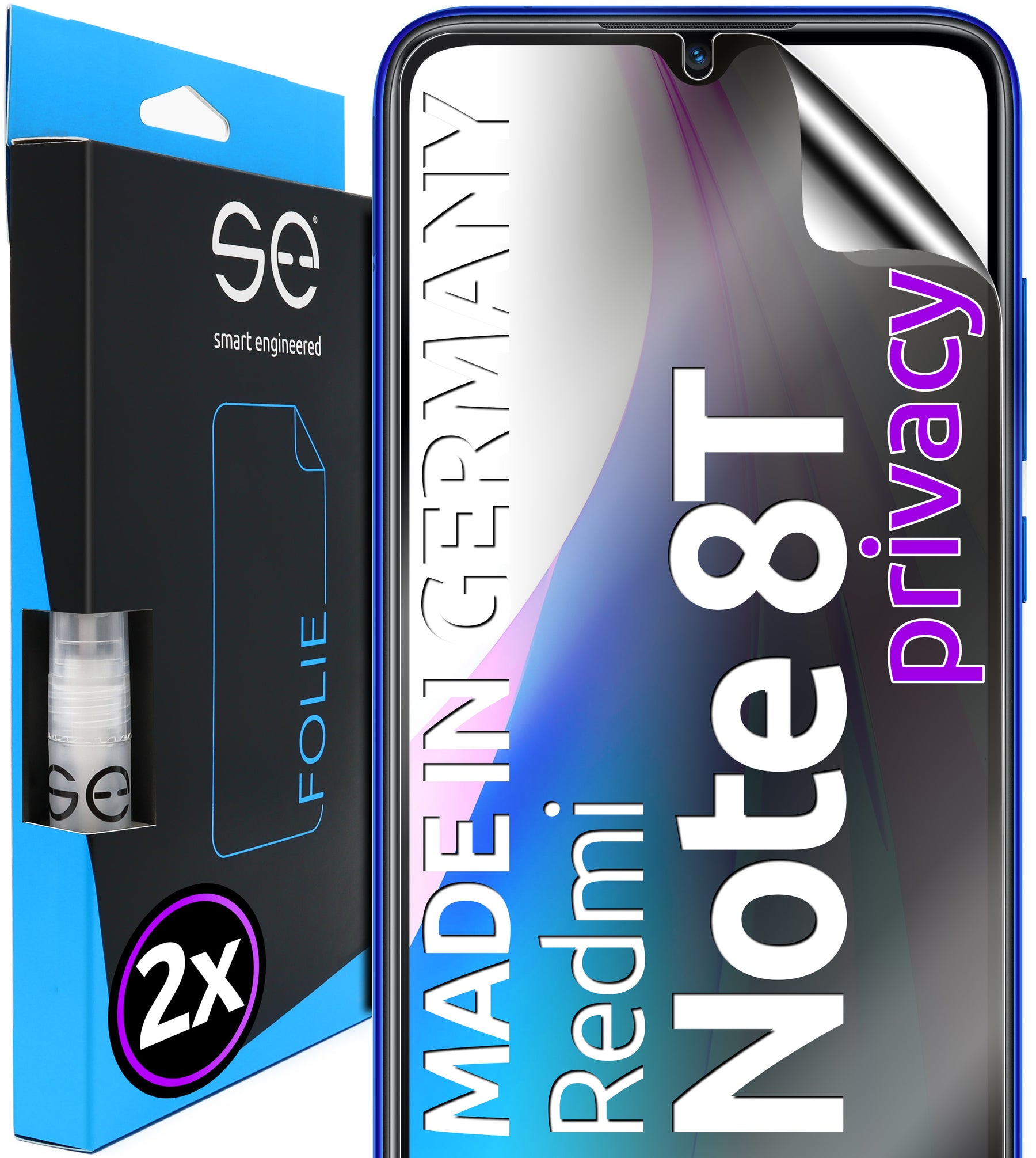 2x 3D protective film for the Xiaomi Redmi Note 8 series (transparent, matte or privacy)