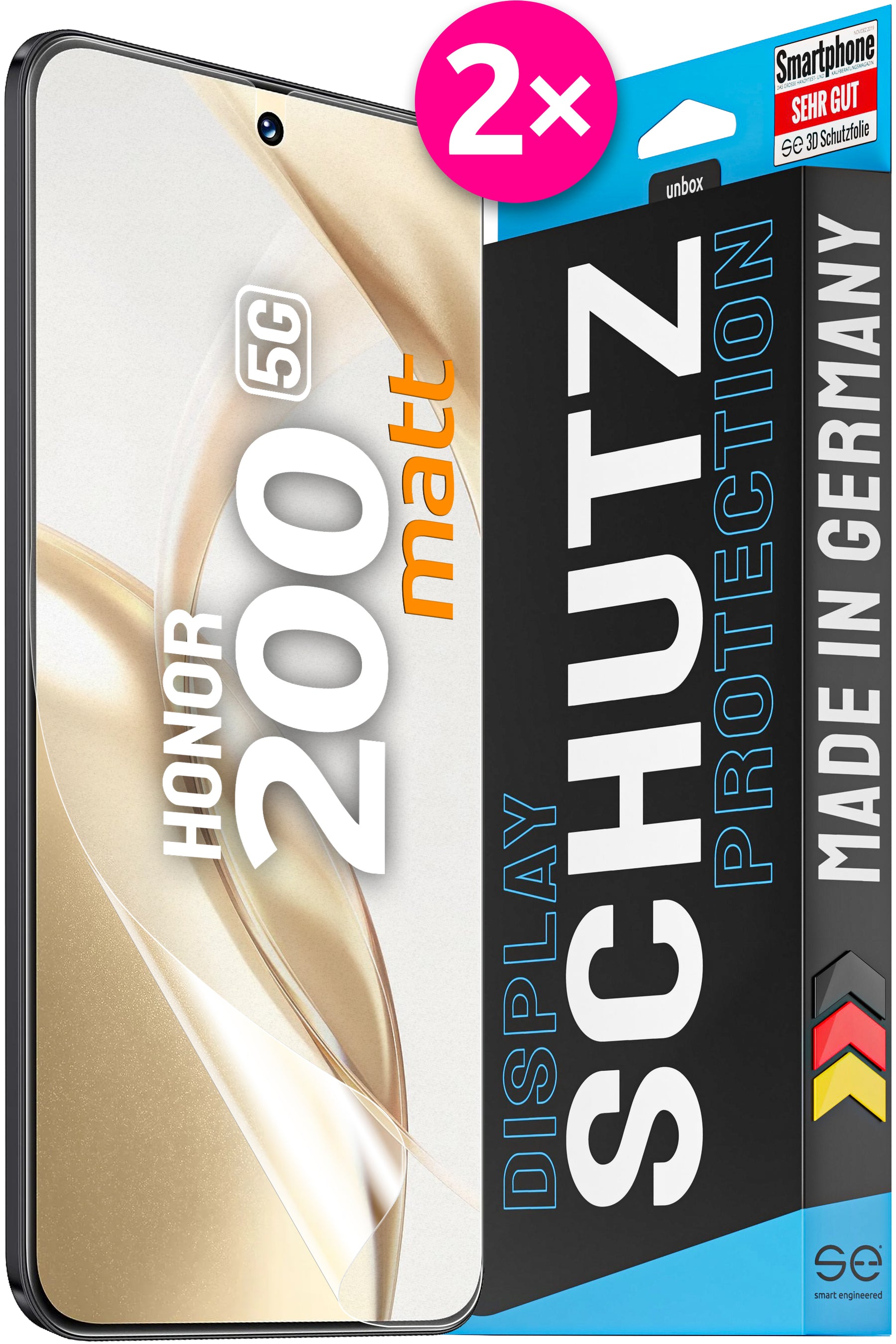 2x 3D protective film for the HONOR 200 series (transparent or matte)