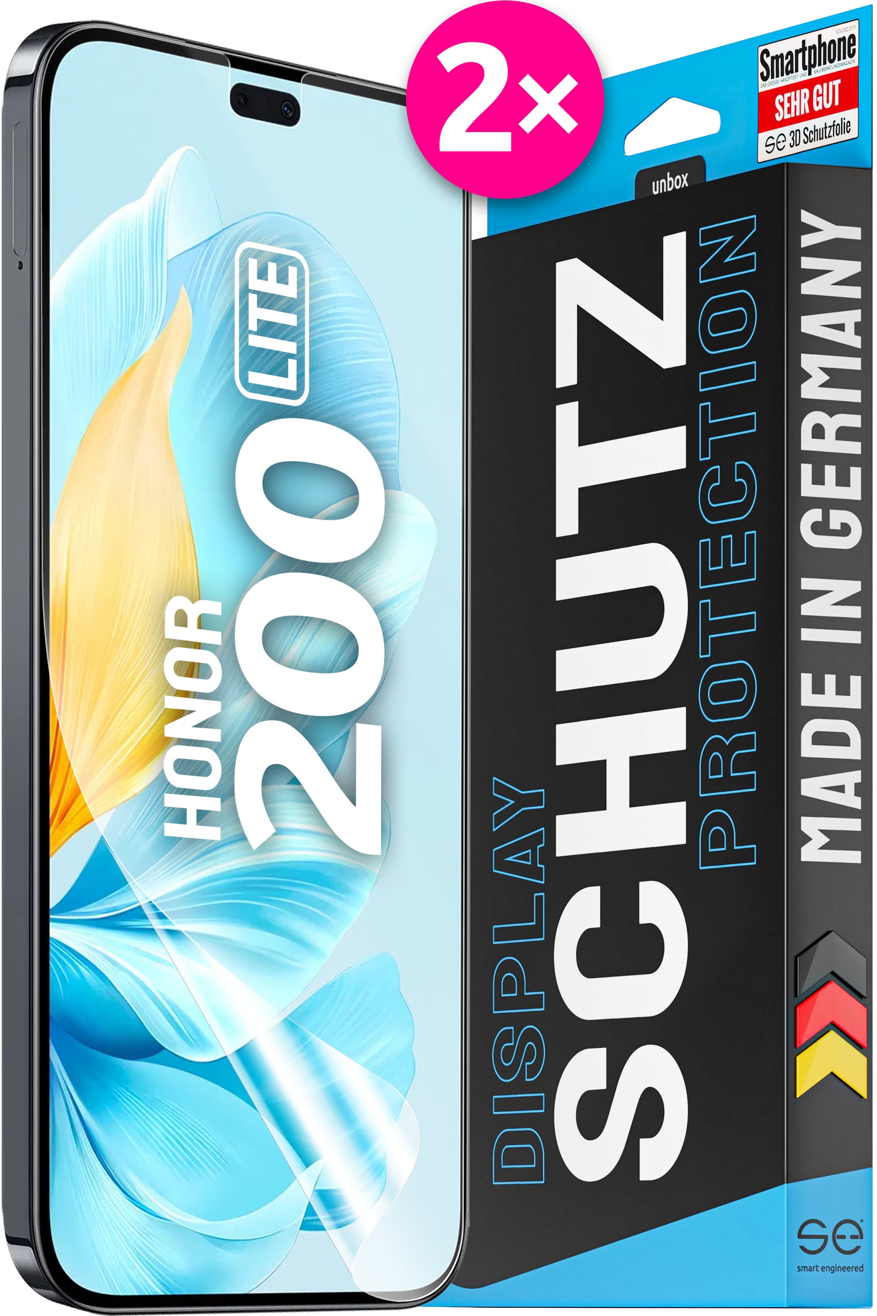 2x 3D protective film for the HONOR 200 series (transparent or matte)