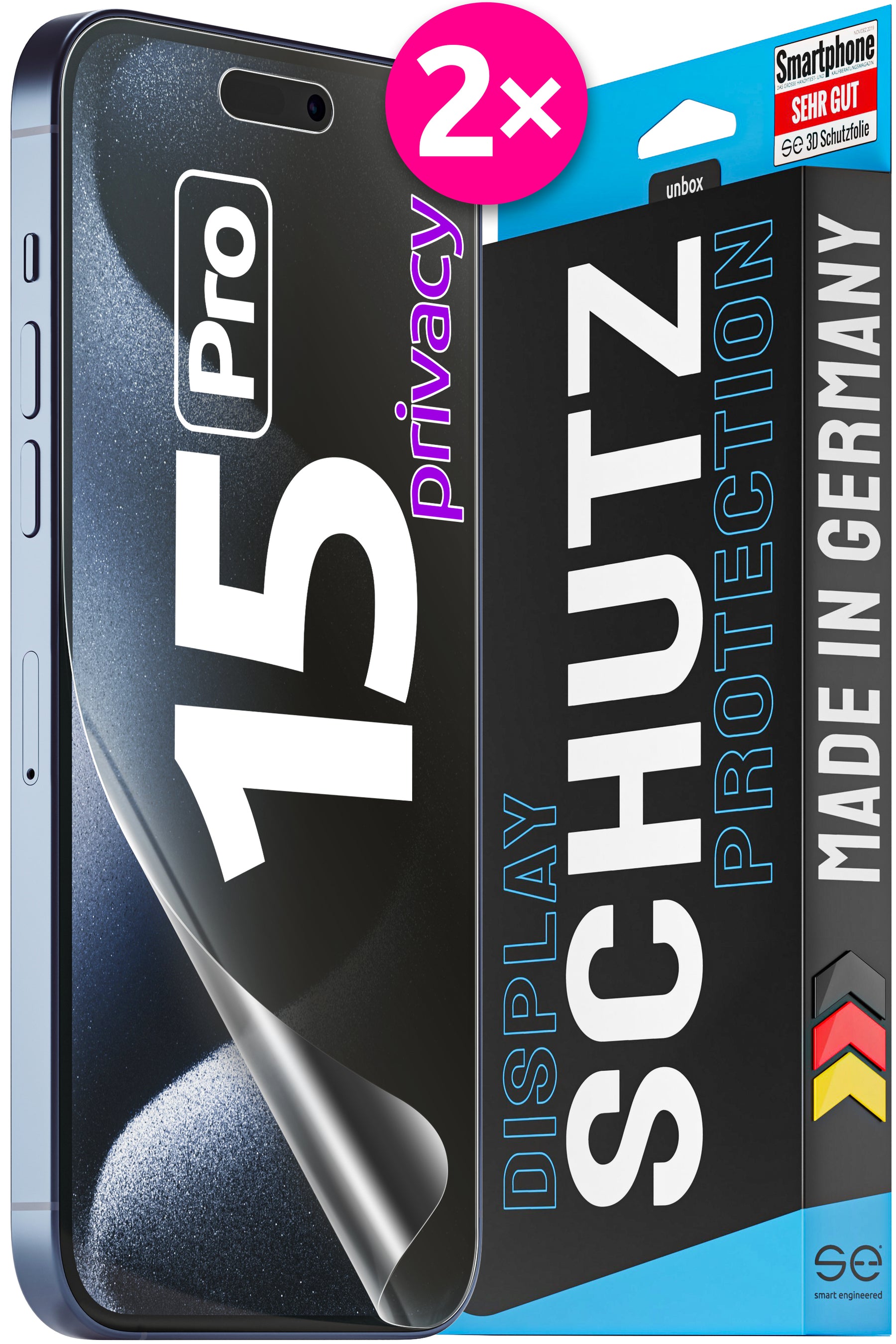 2x 3D Schutzfolie für die Apple iPhone 15 Serie (Transparent, Matt oder Privacy)
