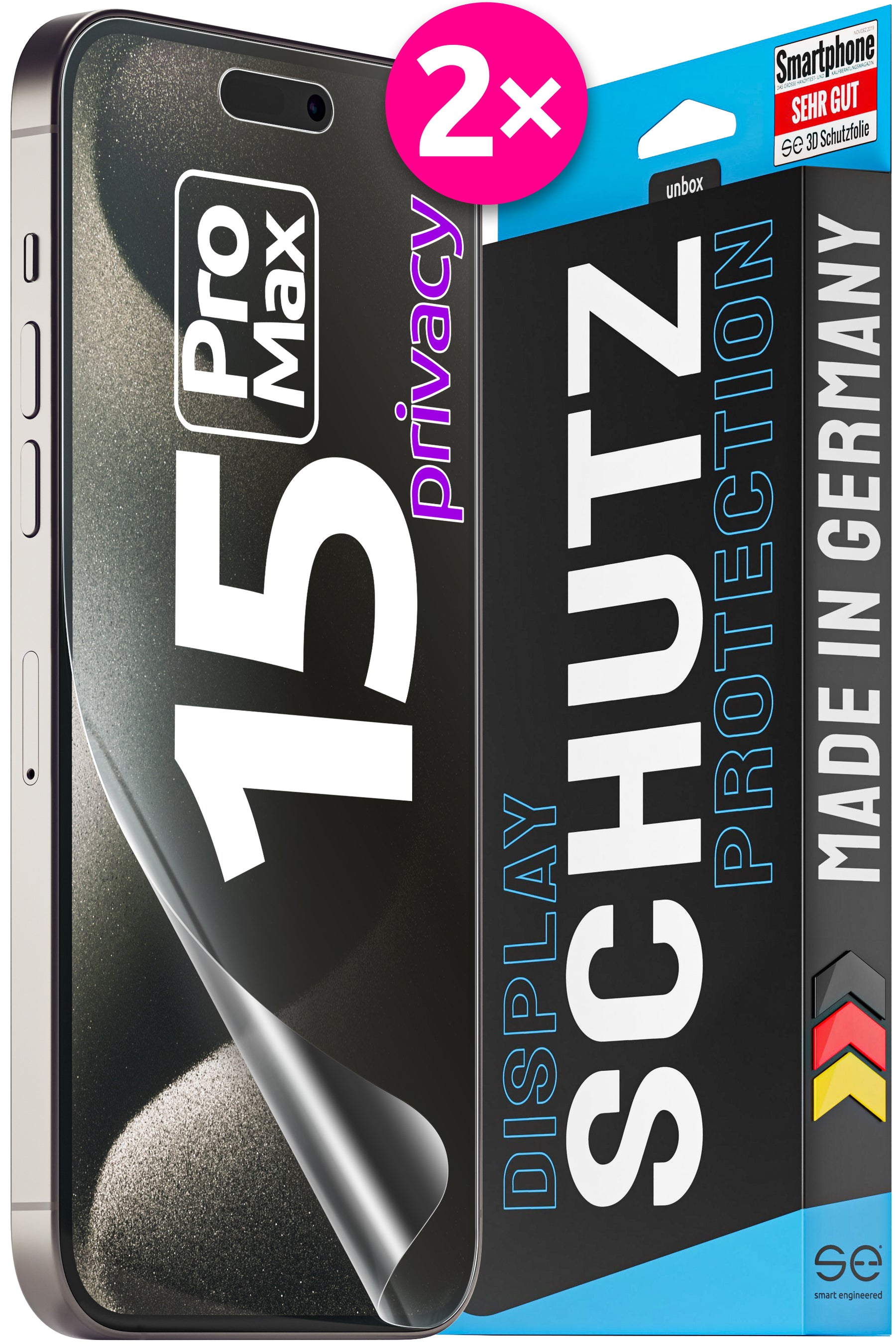 2x 3D Schutzfolie für die Apple iPhone 15 Serie (Transparent, Matt oder Privacy)