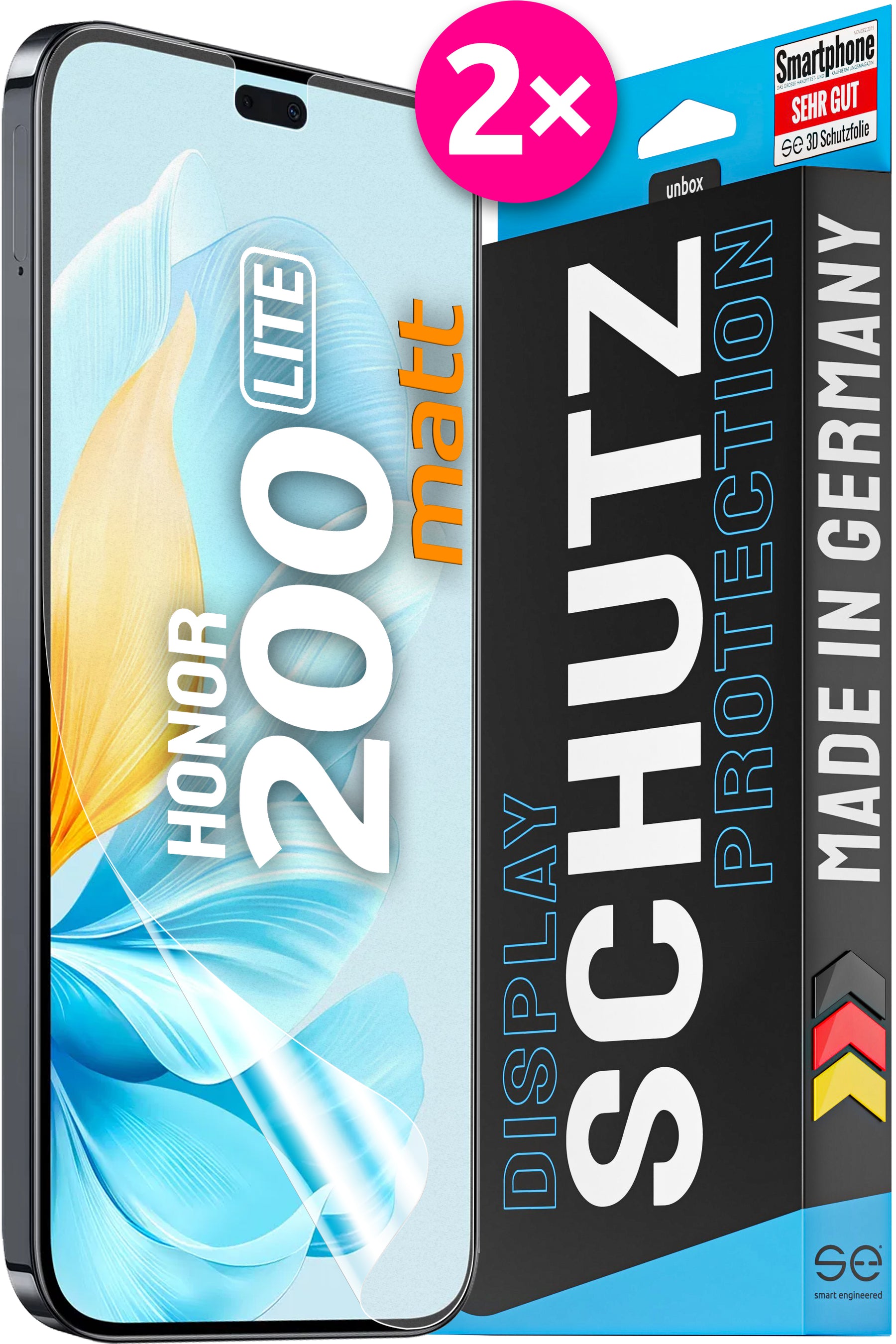 2x 3D protective film for the HONOR 200 series (transparent or matte)