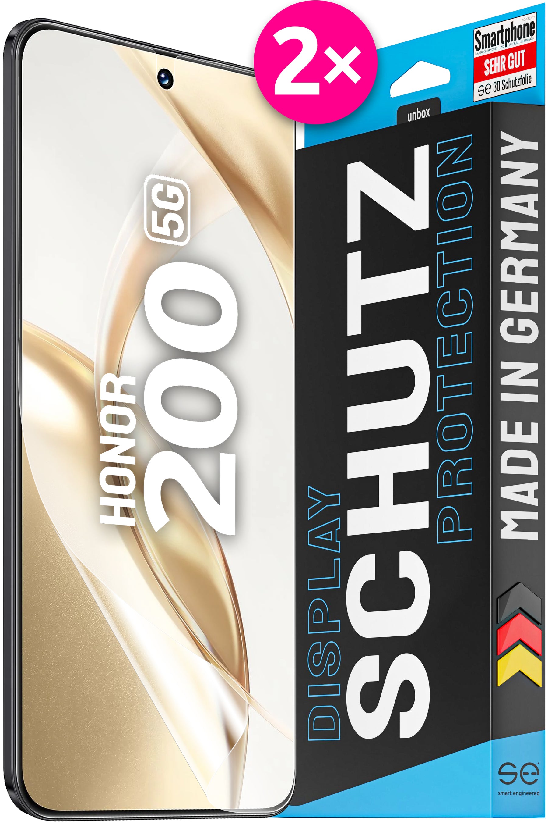 2x 3D protective film for the HONOR 200 series (transparent or matte)