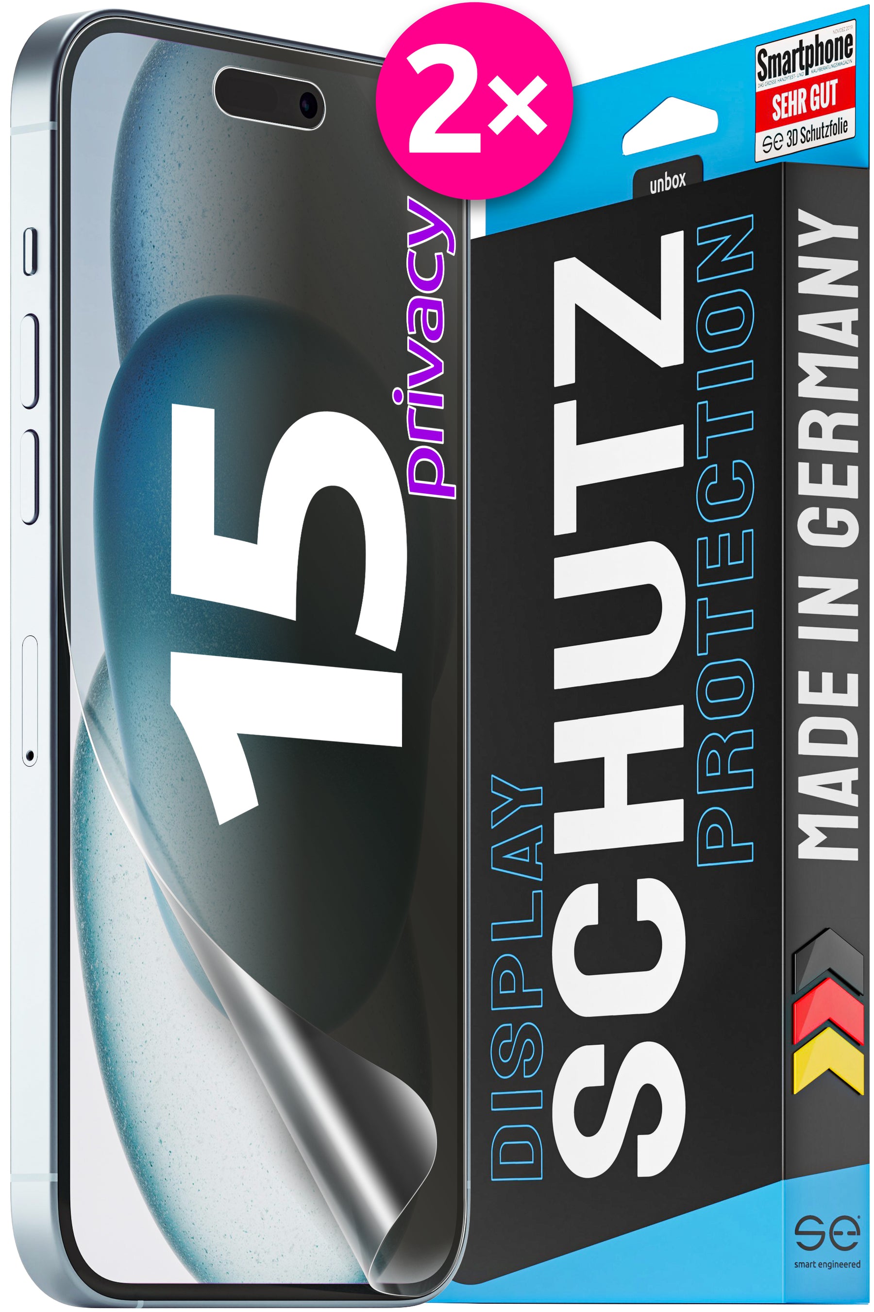 2x 3D Schutzfolie für die Apple iPhone 15 Serie (Transparent, Matt oder Privacy)