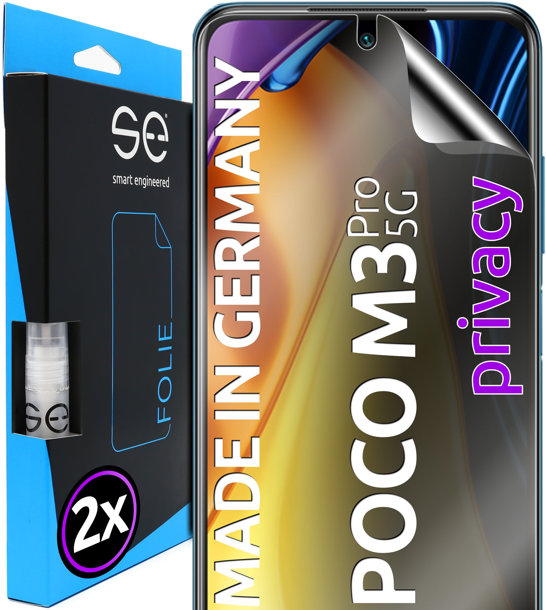 2x se® 3D Screen Protector for the Xiaomi Poco M3 Pro 5G (Transparent, Matte or Privacy)