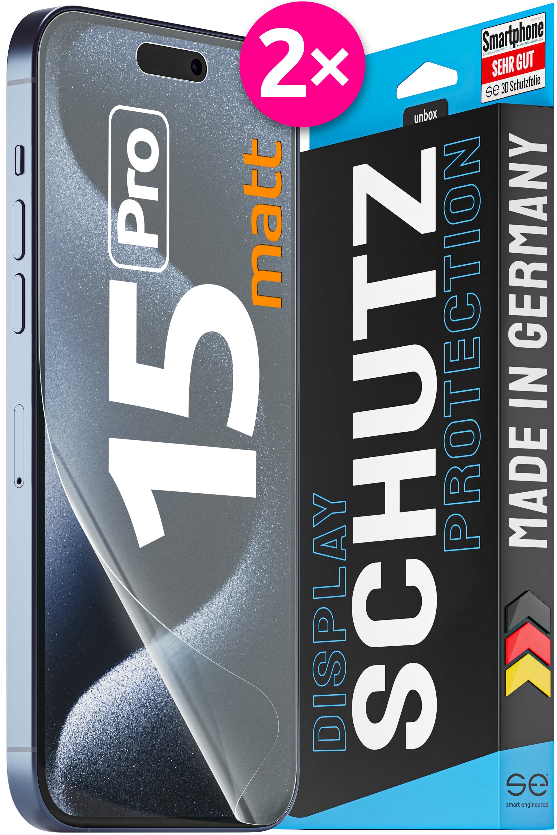 2x 3D Schutzfolie für die Apple iPhone 15 Serie (Transparent, Matt oder Privacy)