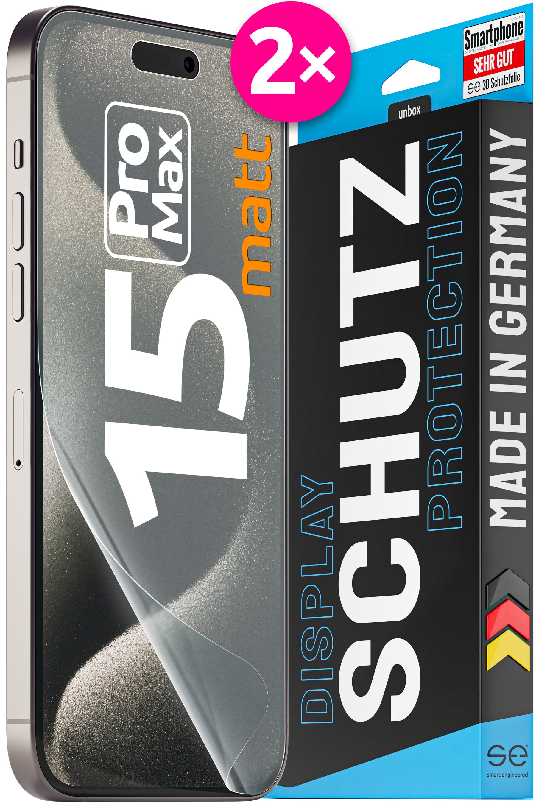 2x 3D Schutzfolie für die Apple iPhone 15 Serie (Transparent, Matt oder Privacy)