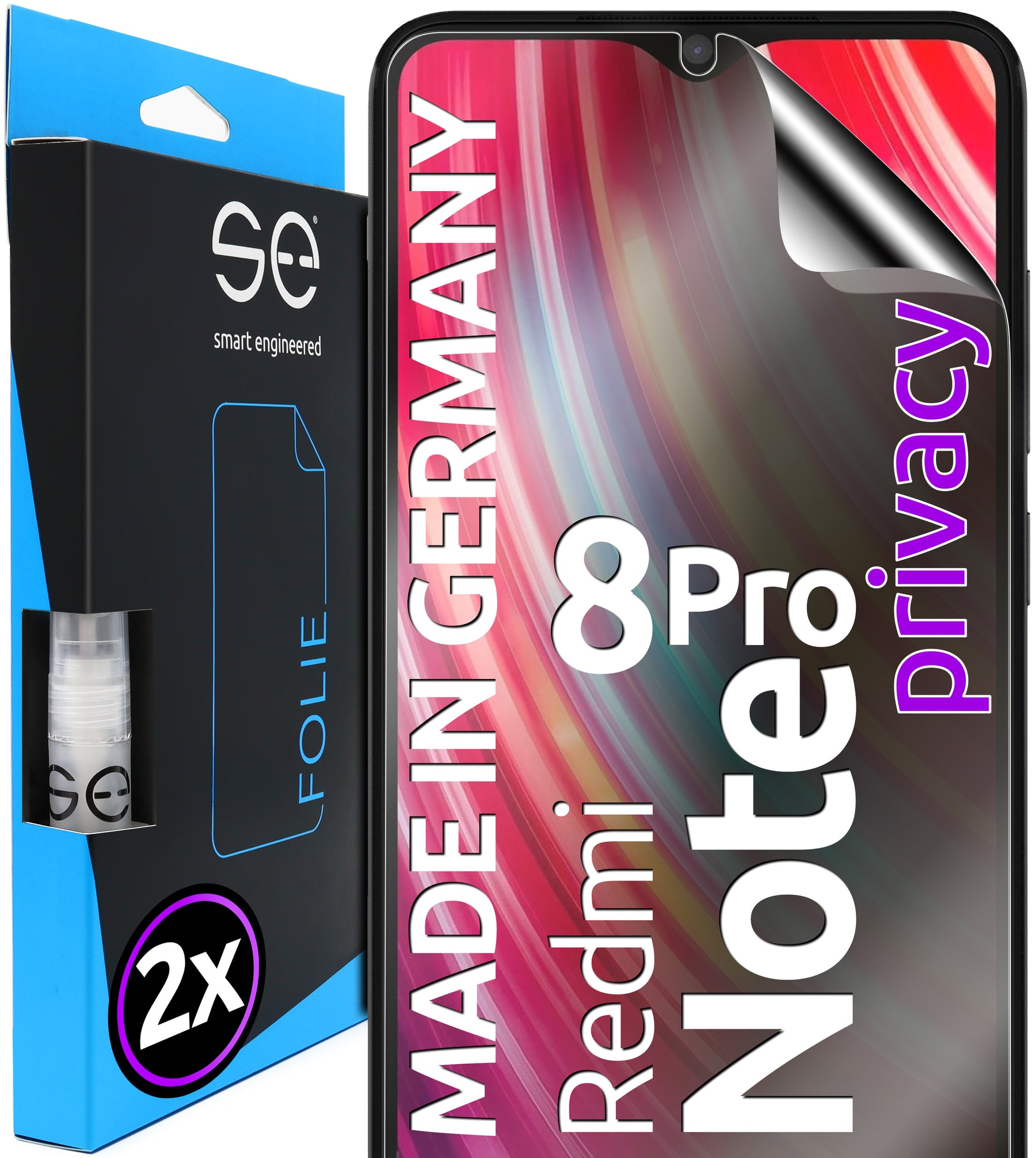 2x 3D protective film for the Xiaomi Redmi Note 8 series (transparent, matte or privacy)