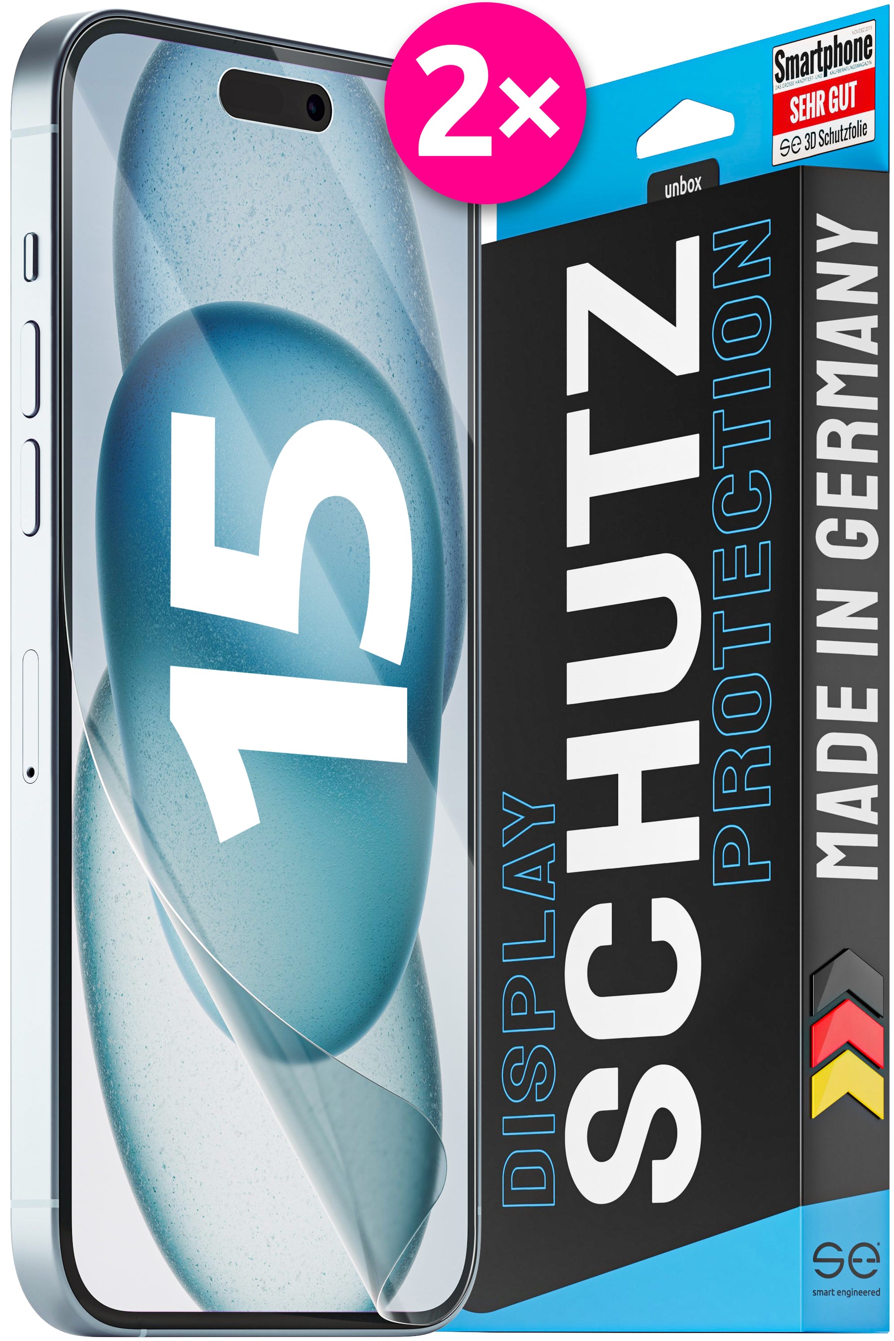 2x 3D Schutzfolie für die Apple iPhone 15 Serie (Transparent, Matt oder Privacy)