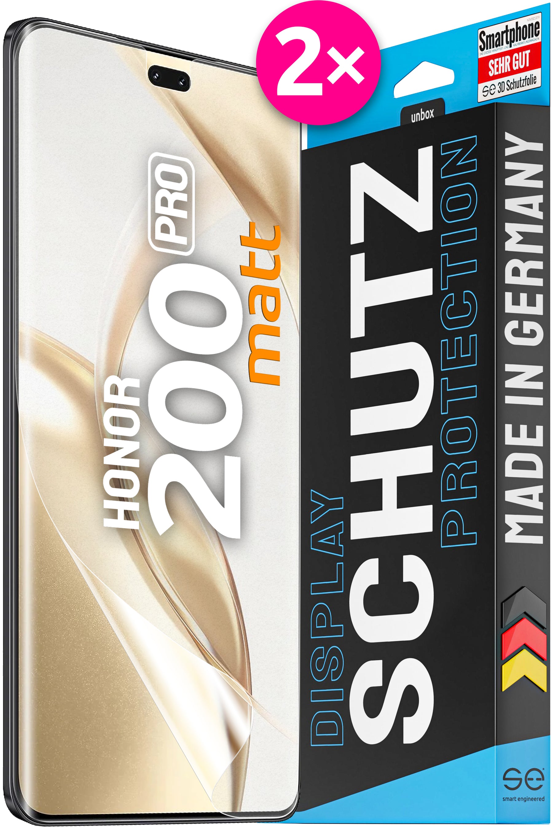 2x 3D protective film for the HONOR 200 series (transparent or matte)