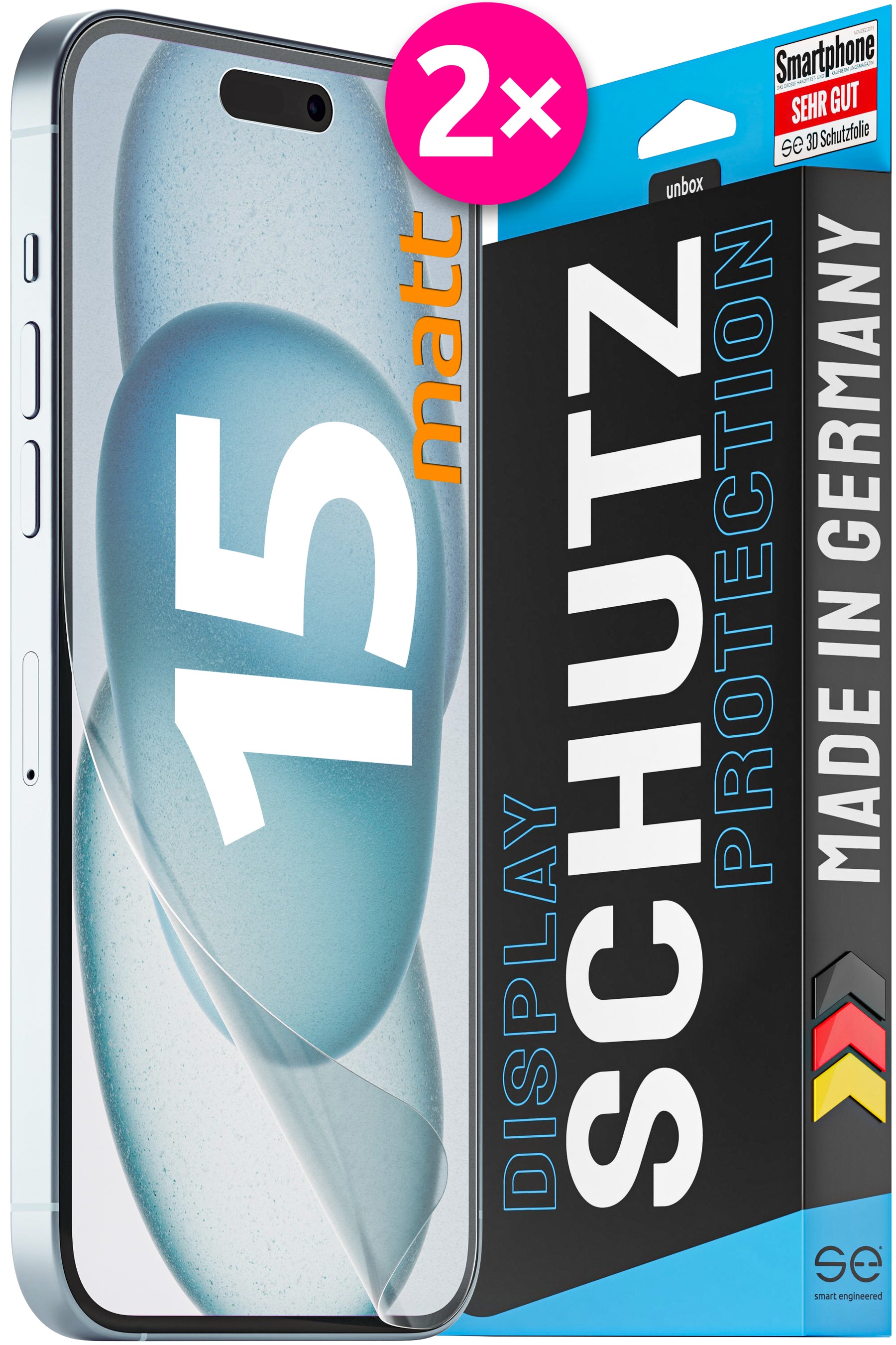 2x 3D Schutzfolie für die Apple iPhone 15 Serie (Transparent, Matt oder Privacy)