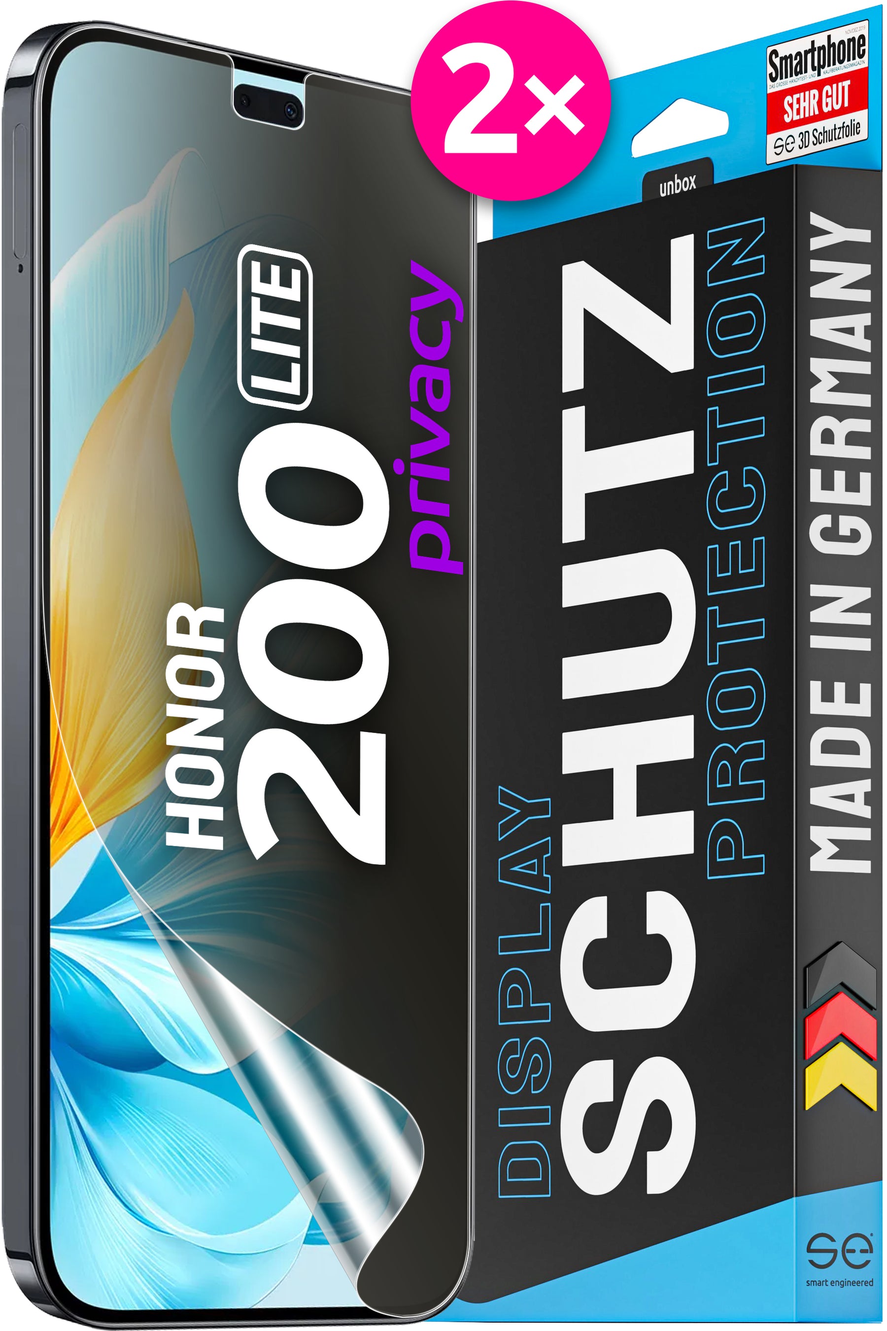2x 3D protective film for the HONOR 200 series (transparent or matte)