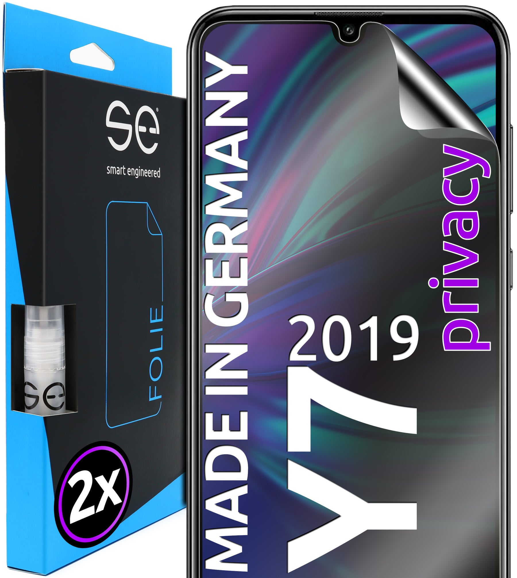2x se® 3D Schutzfolie für das Huawei Y7 (2019) (Transparent, Matt oder Privacy)