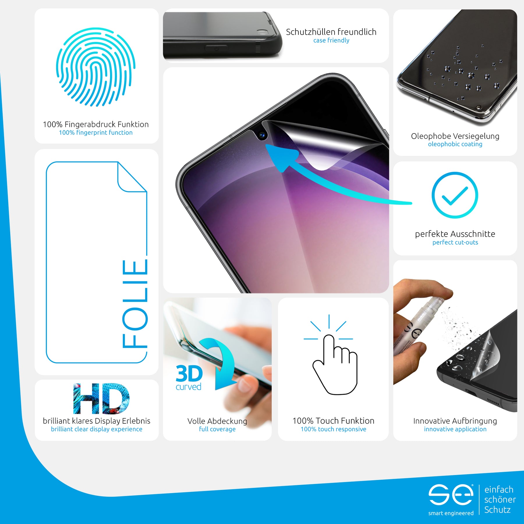 2x 3D Screen Protector for the Samsung Galaxy S22 series (Transparent, Matte or Privacy)