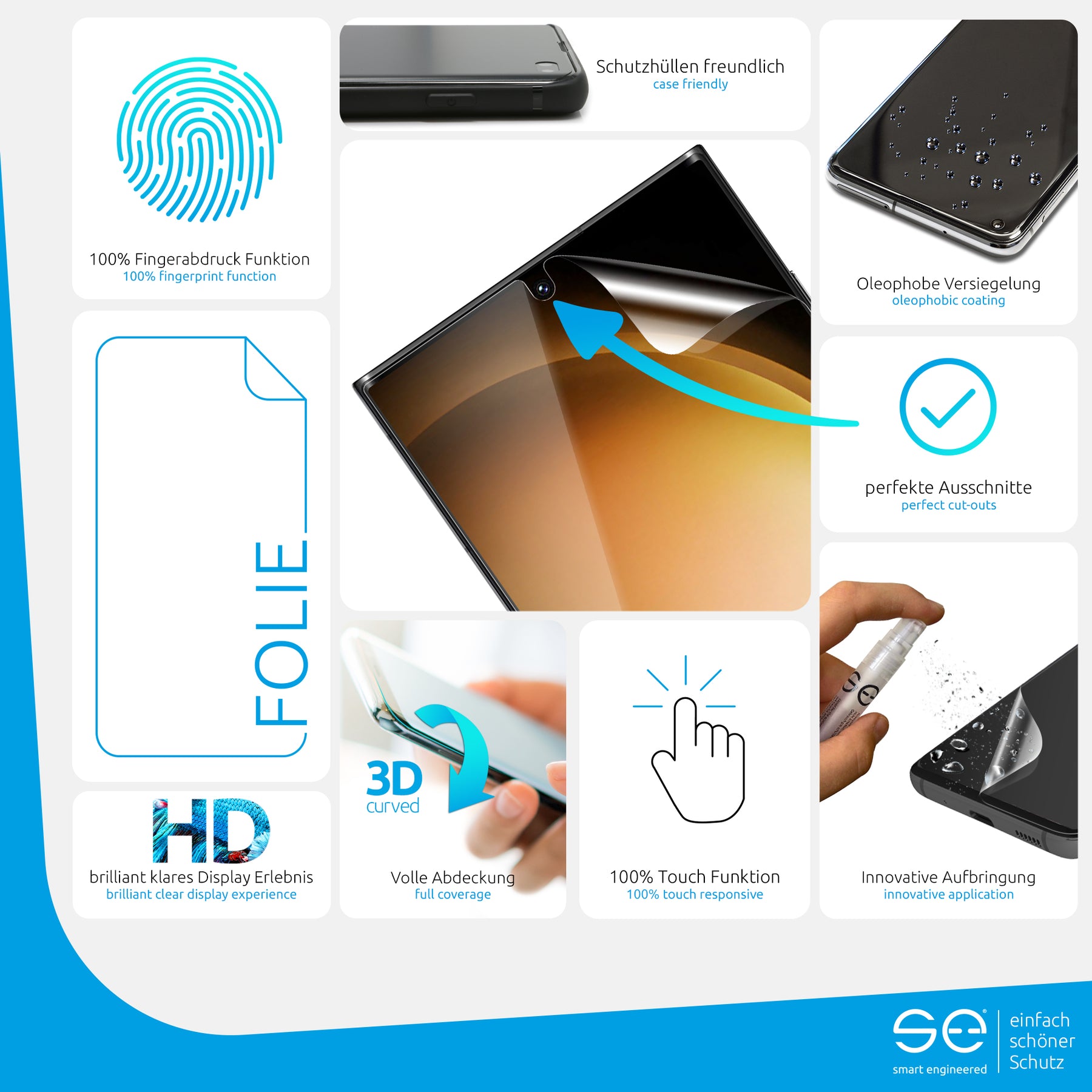 2x 3D Screen Protector for the Samsung Galaxy S22 series (Transparent, Matte or Privacy)
