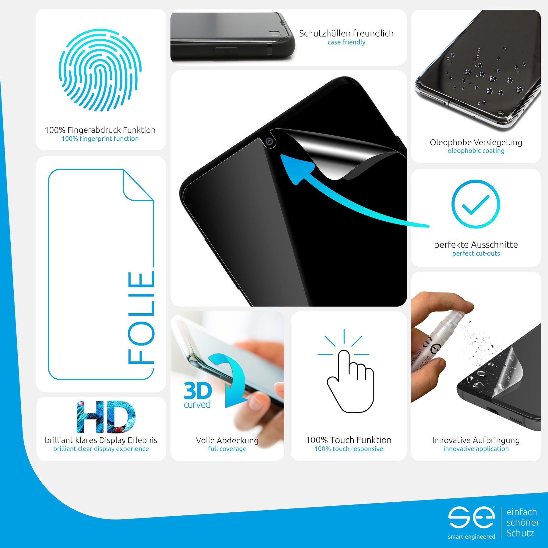 2x 3D Screen Protector for the Samsung Galaxy S22 series (Transparent, Matte or Privacy)