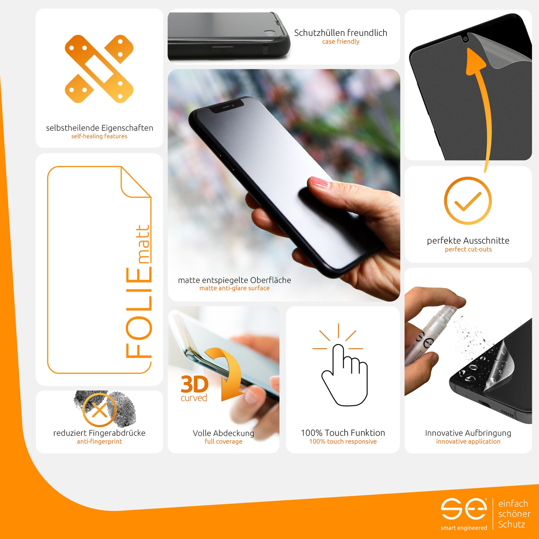 2x 3D Screen Protector for the Samsung Galaxy S22 series (Transparent, Matte or Privacy)
