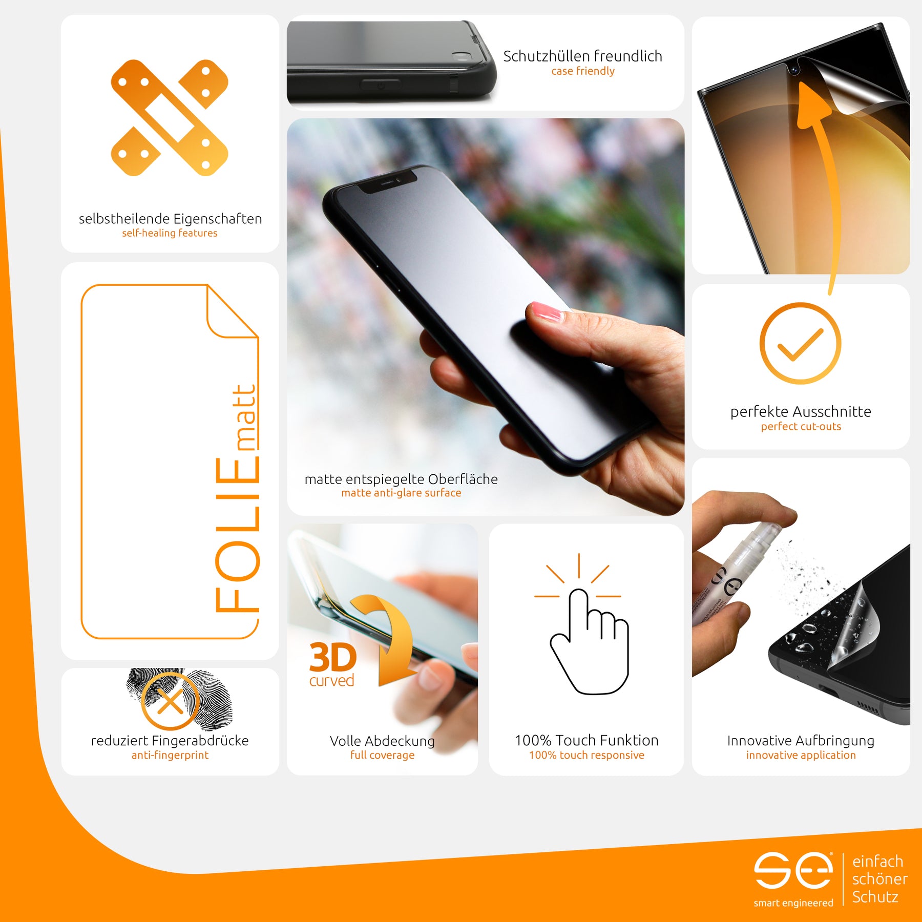 2x 3D Screen Protector for the Samsung Galaxy S22 series (Transparent, Matte or Privacy)