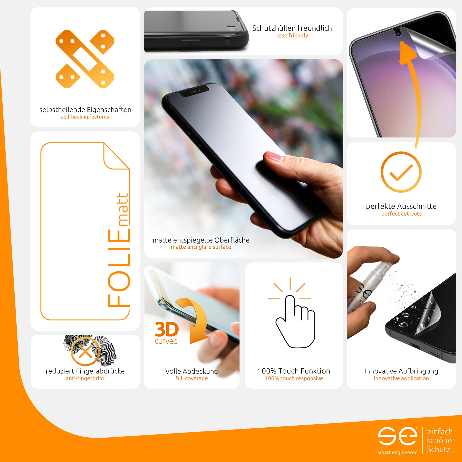 2x 3D Screen Protector for the Samsung Galaxy S22 series (Transparent, Matte or Privacy)