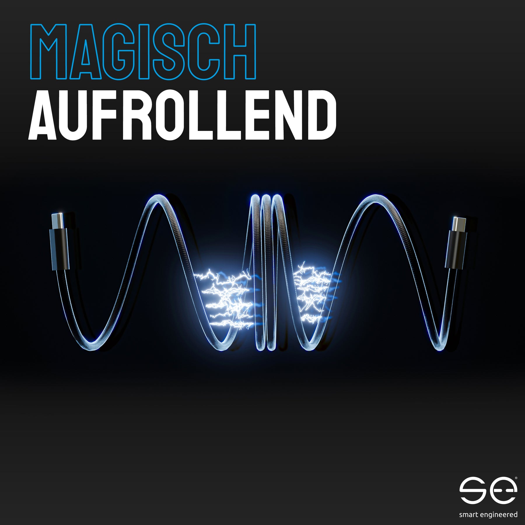 se® MAGNETIC USB-C auf USB-C 60W Ladekabel Schwarz – 1 Meter