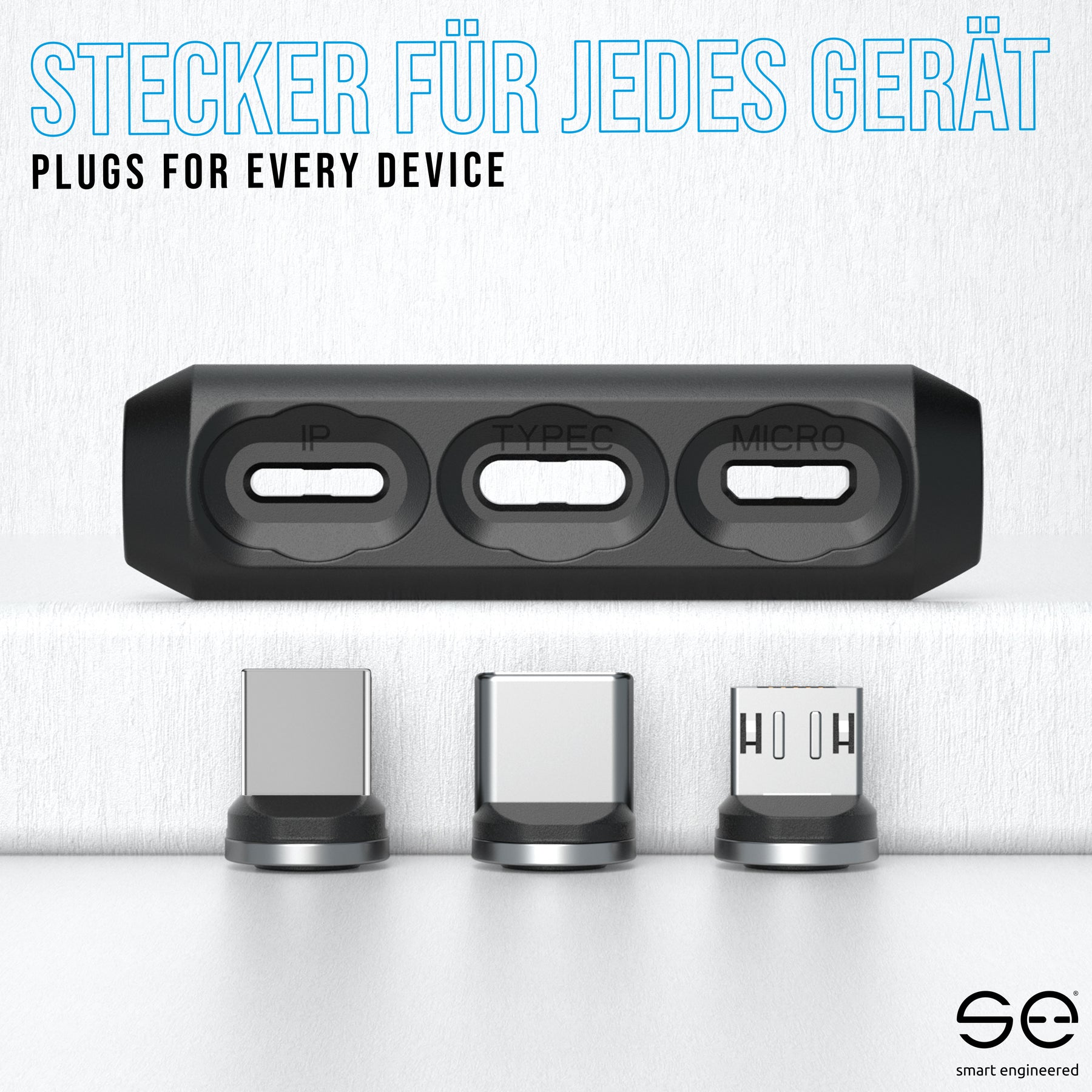 se® SNAPFLEX PlugPod mit USB-C, Lightning & Micro-USB Magnet-Adapter für SNAPFLEX Magnetkabel