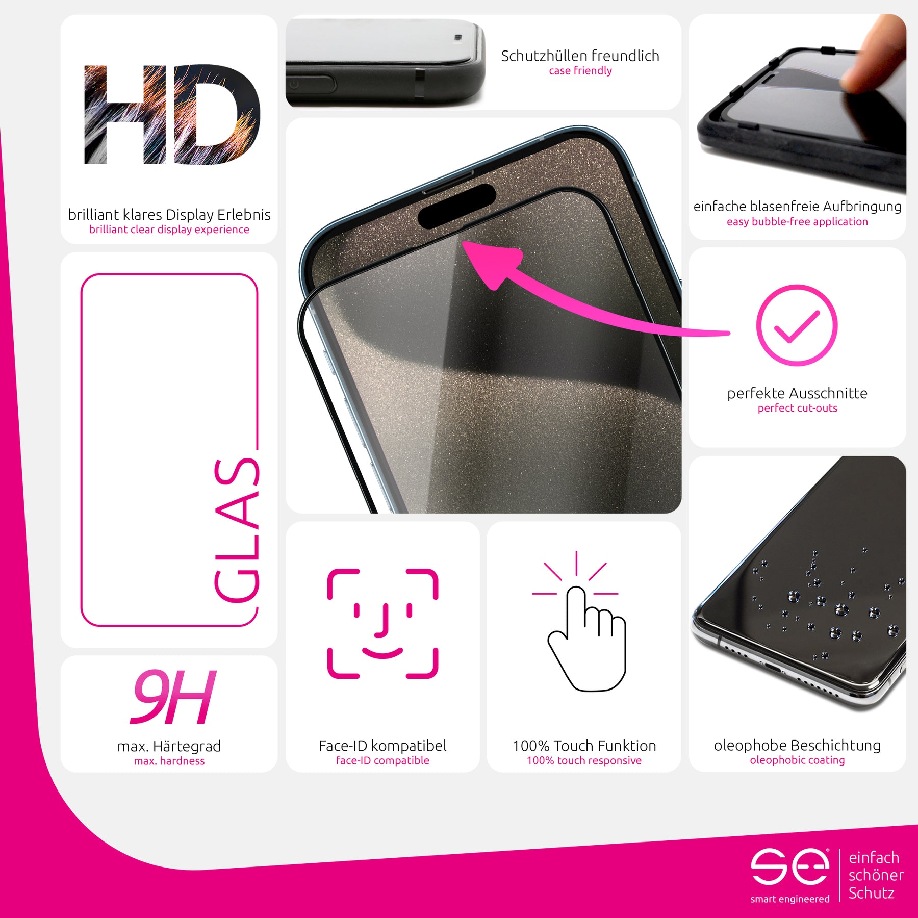 2x se® 3D tempered glass Apple iPhone 15 Pro Max