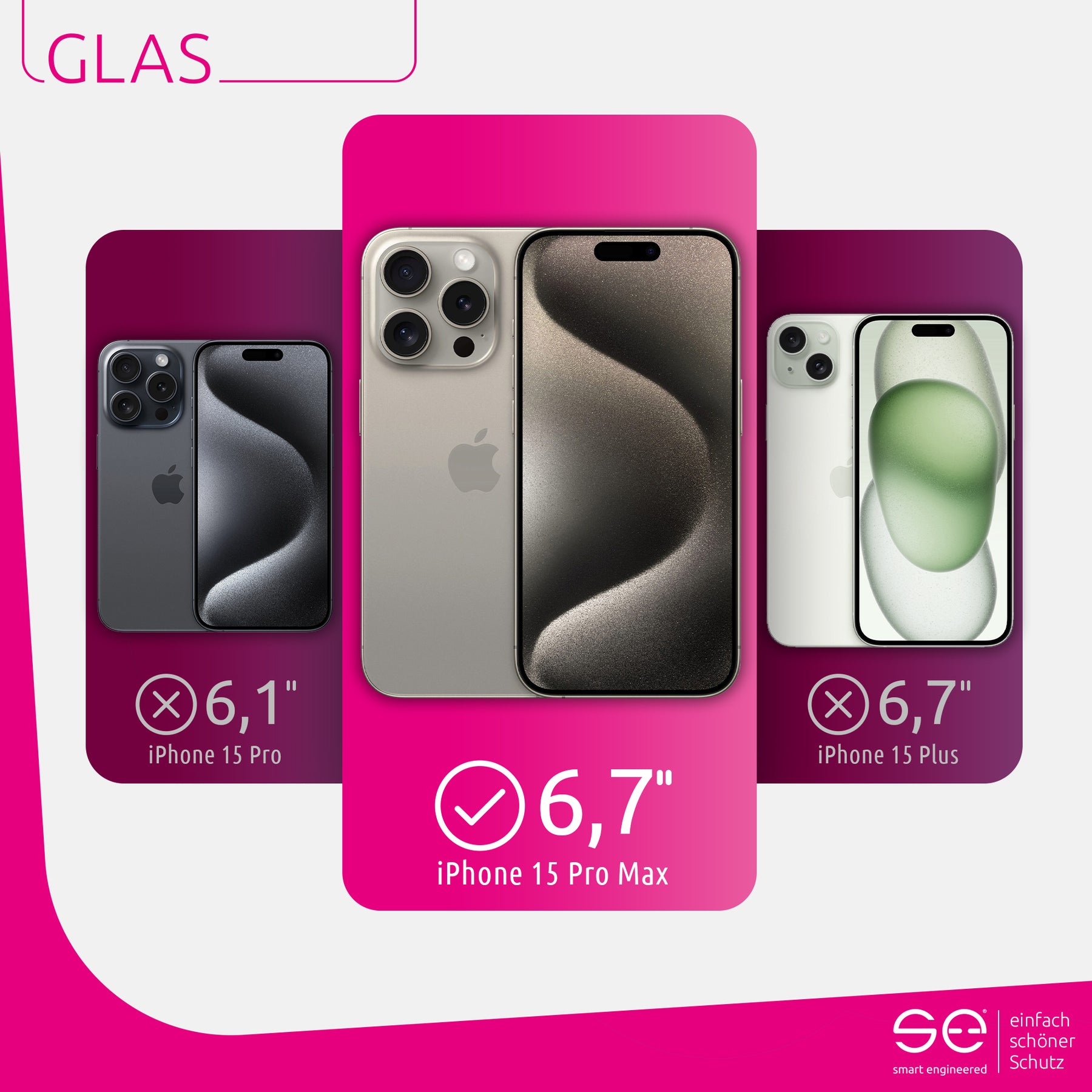 2x se® 3D tempered glass Apple iPhone 15 Pro Max