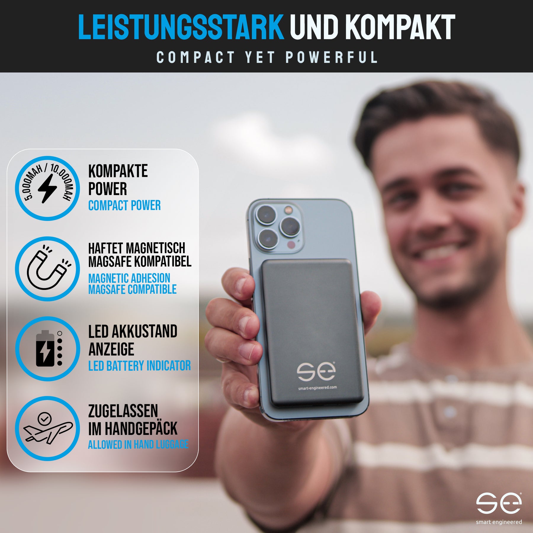 se® SNAPBANK Magnetic - Die dünnste Powerbank der Welt - 10.000 mAh