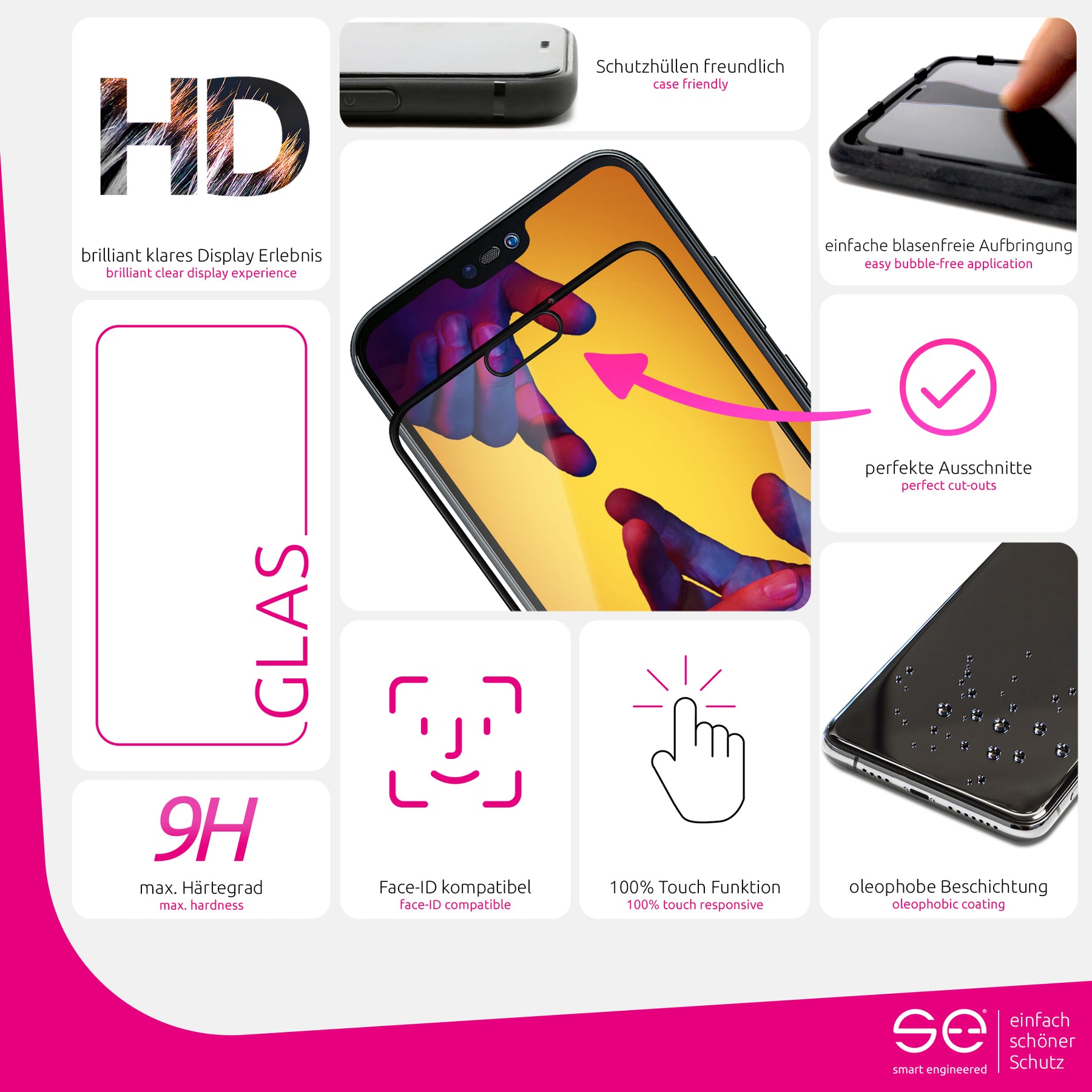 2x se® 3D tempered glass Huawei P20 Lite