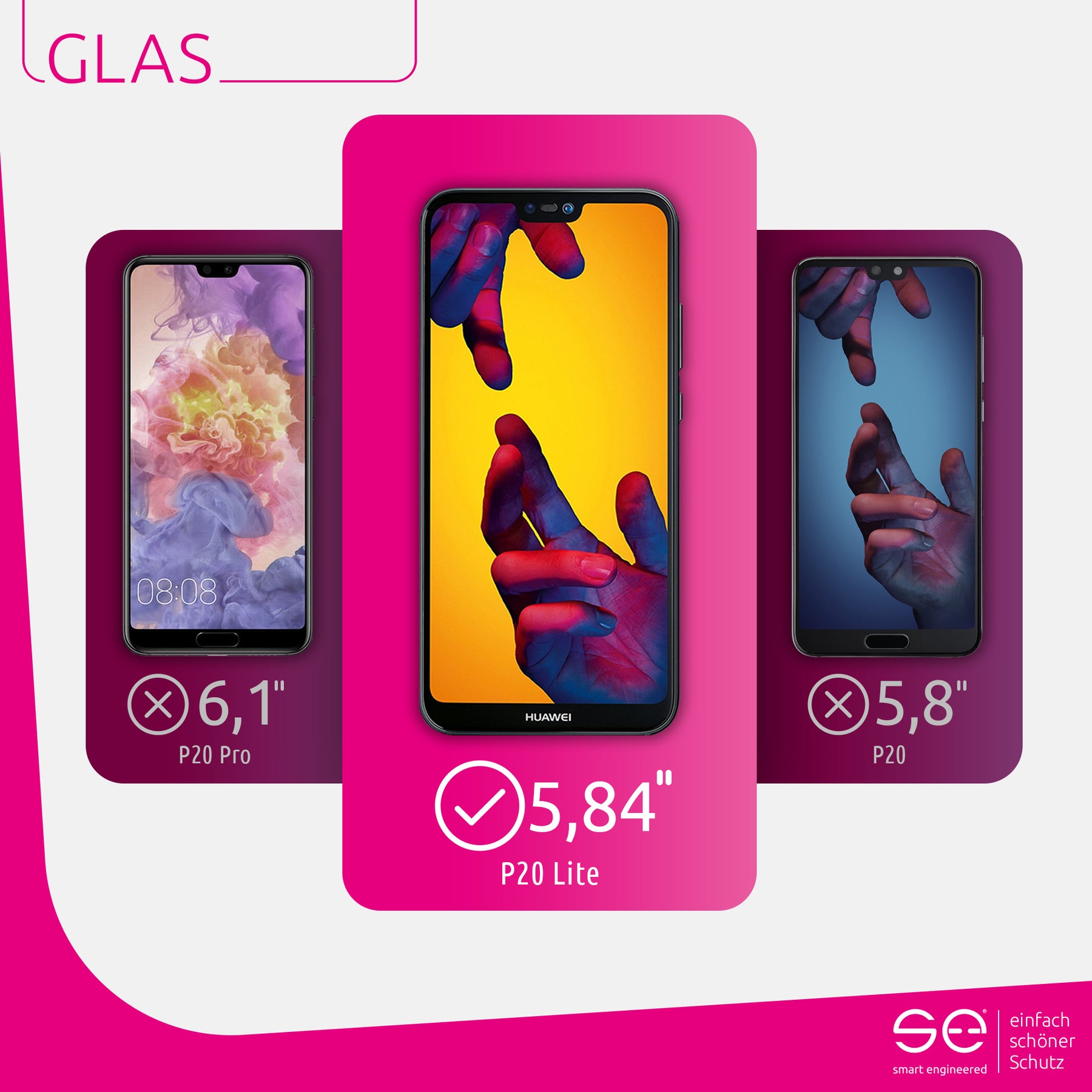 2x se® 3D tempered glass Huawei P20 Lite