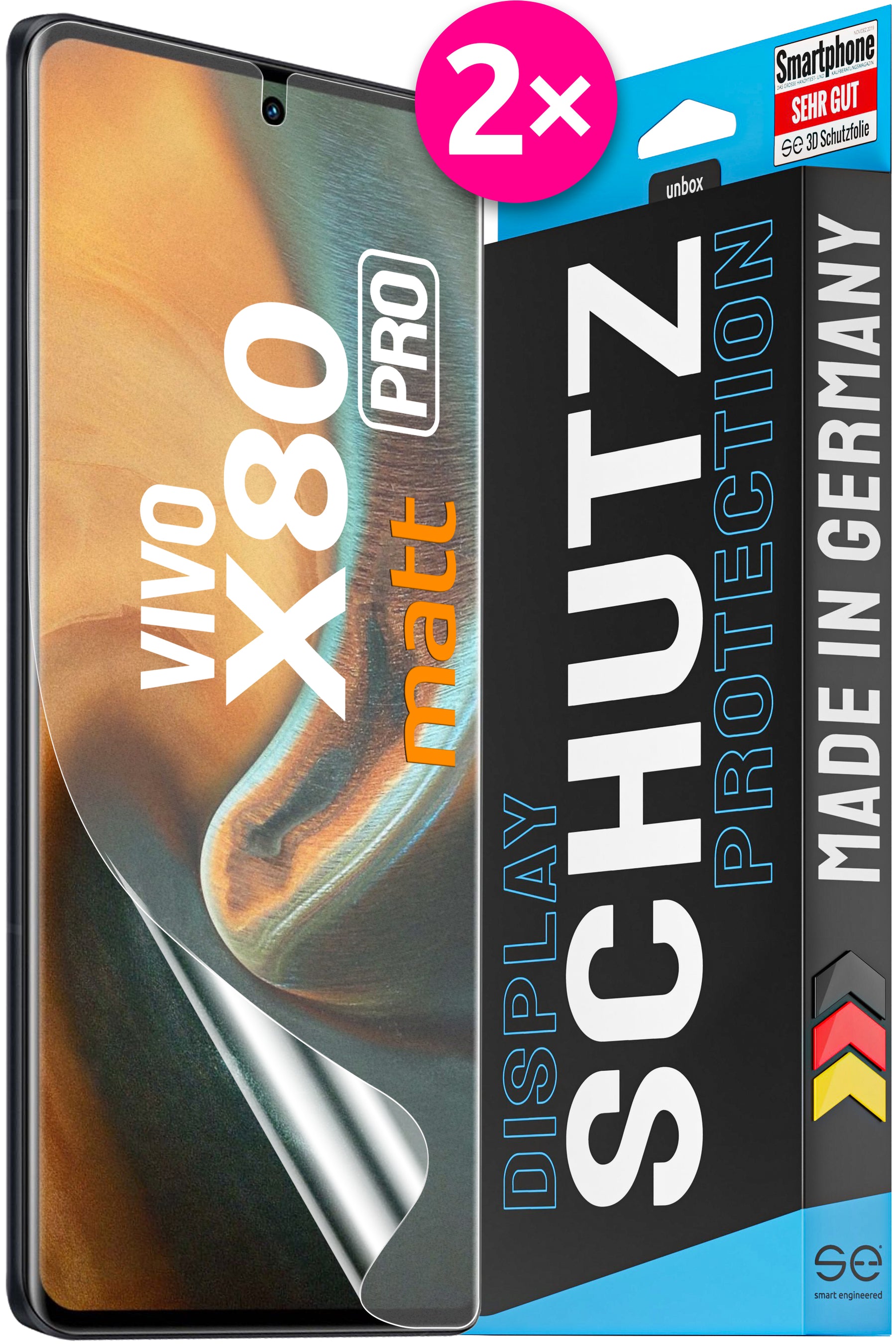 2x se® 3D Schutzfolie für das Vivo X80 Pro (Transparent ,Matt oder Privacy)