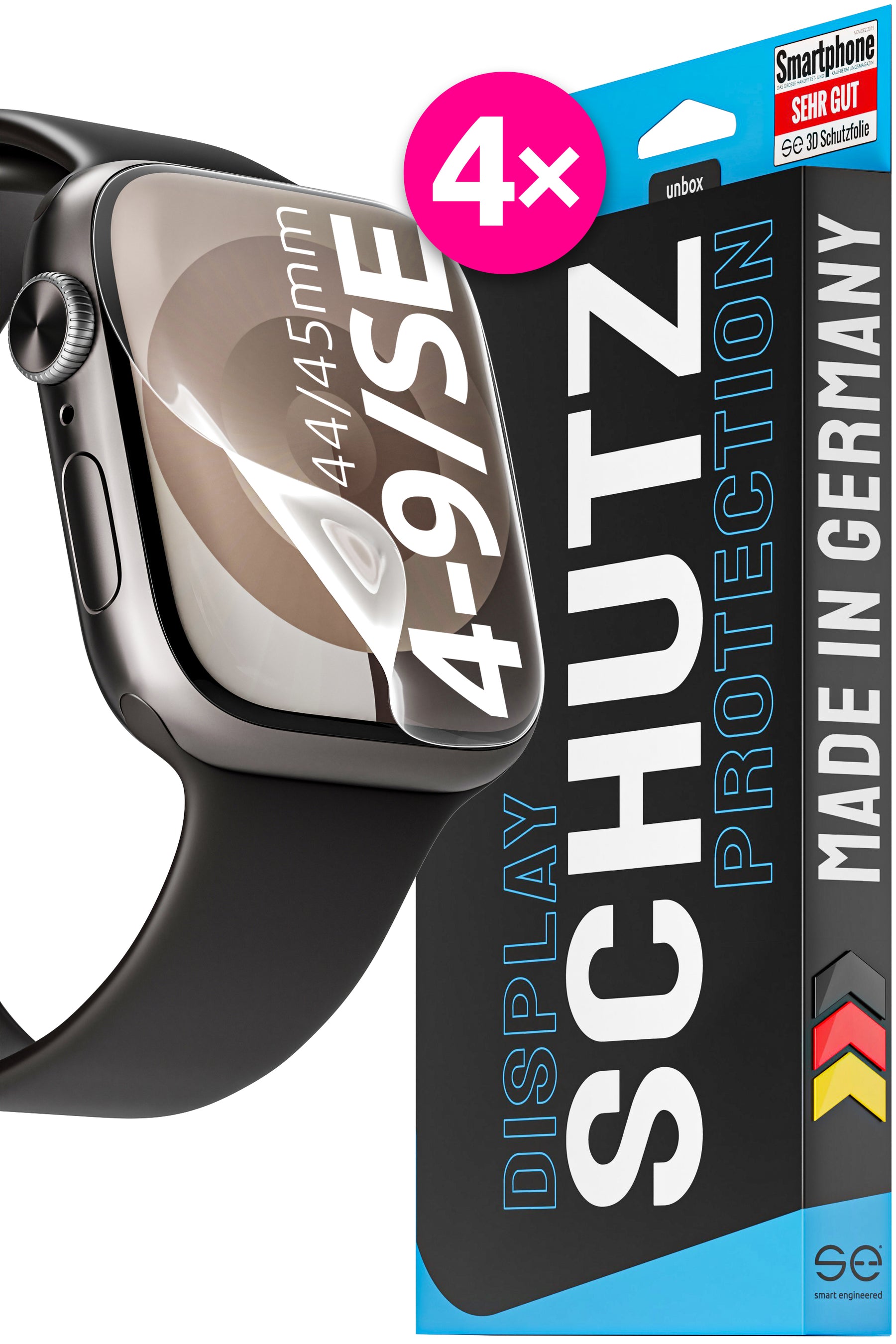 4x 3D Schutzfolie für die Apple Watch (Transparent, Matt oder Privacy)