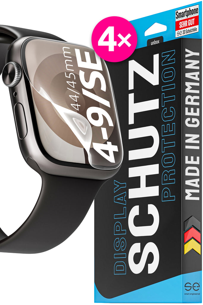 4x se® 3D Schutzfolie Apple Watch (Series 4 / 5 / 6 / 7 / 8 / 9 / SE) 44/45mm