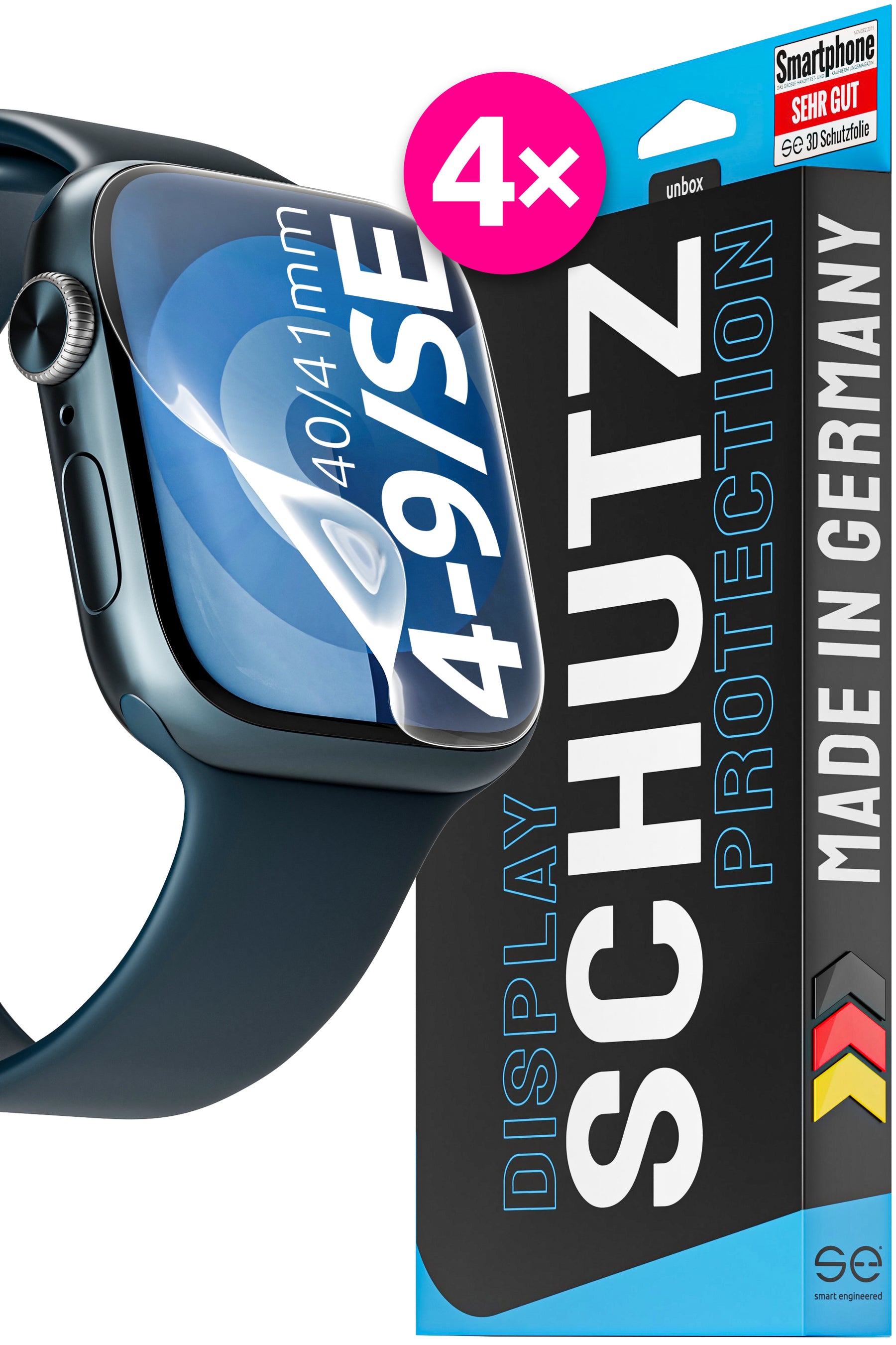 4x 3D Schutzfolie für die Apple Watch (Transparent, Matt oder Privacy)