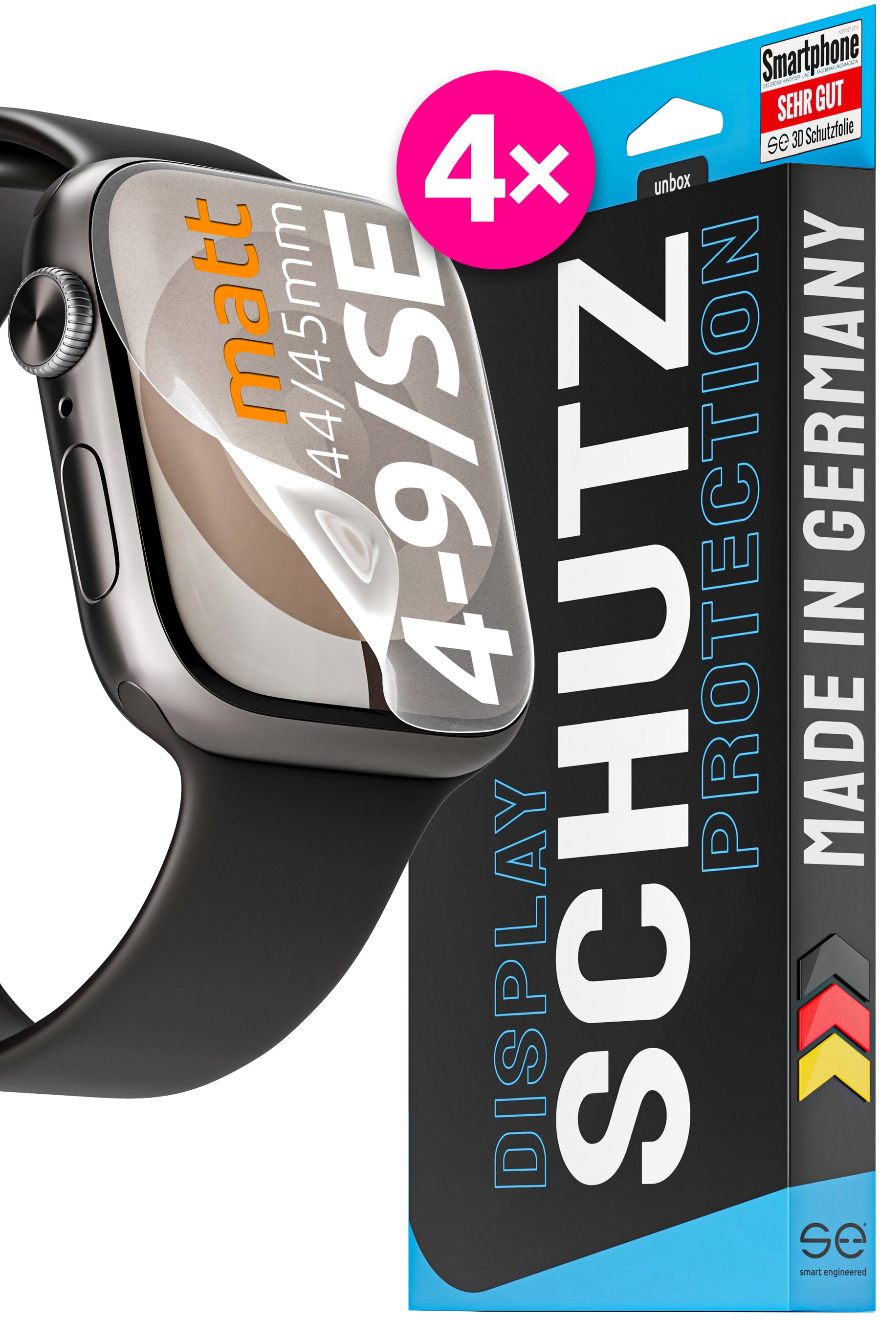 4x 3D Schutzfolie für die Apple Watch (Transparent, Matt oder Privacy)