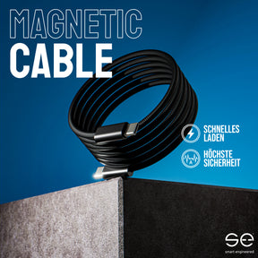 se® MAGNETIC USB-C auf USB-C 60W Ladekabel Schwarz – 1 Meter
