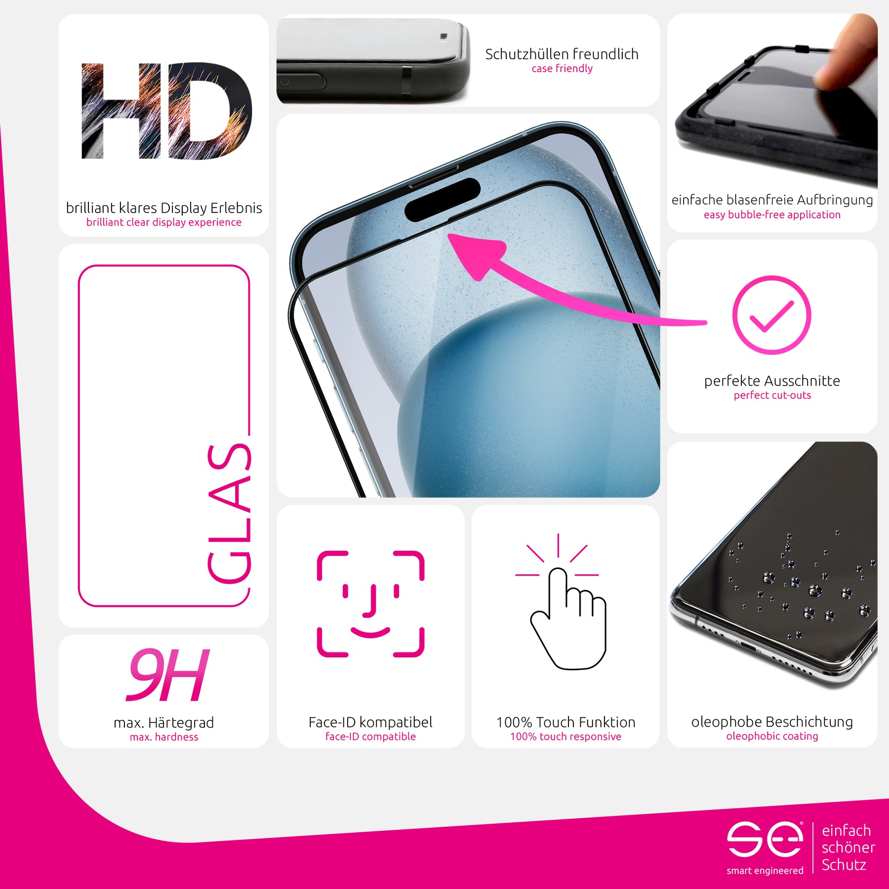 2x se® 3D Panzerglas Apple iPhone 15