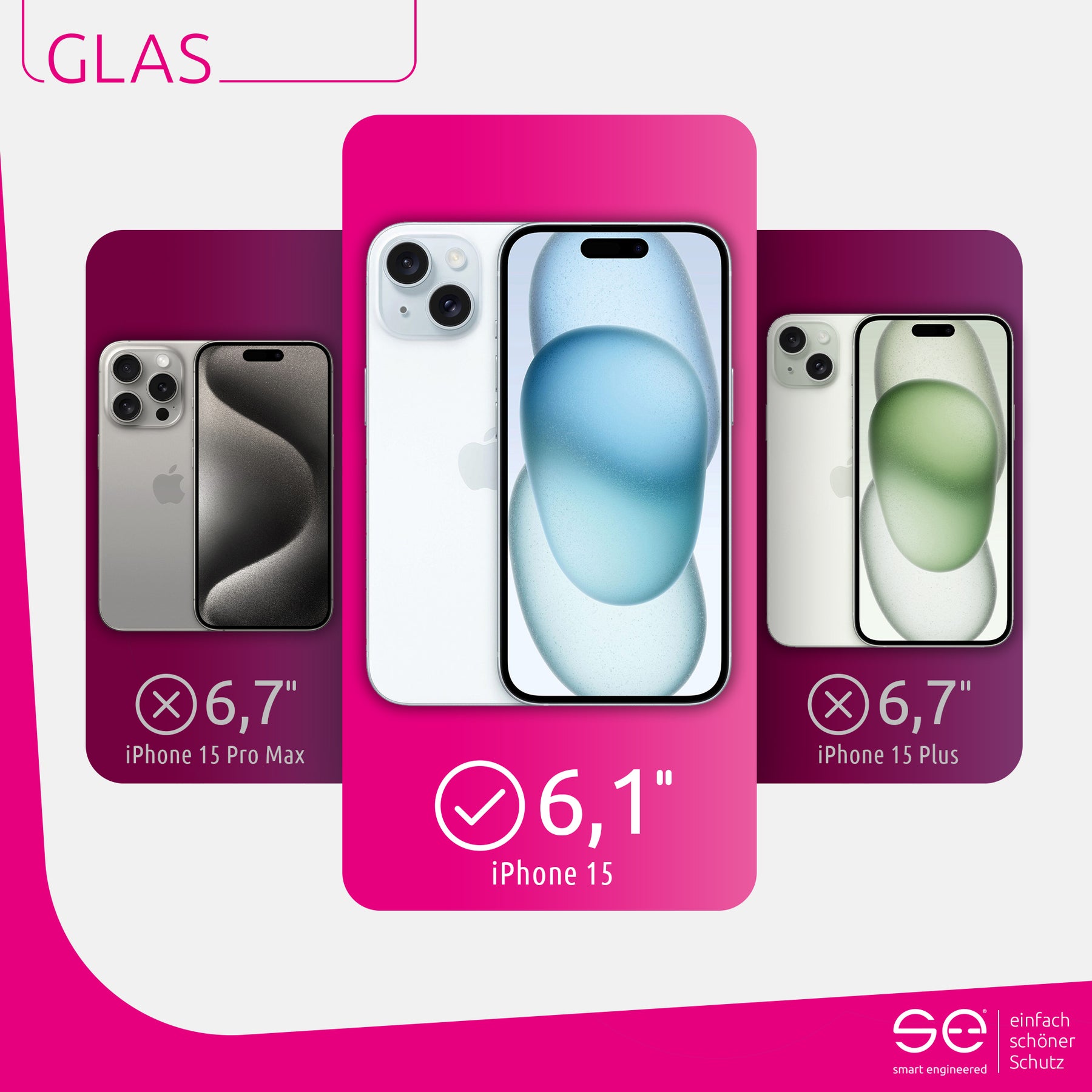 2x se® 3D Panzerglas Apple iPhone 15