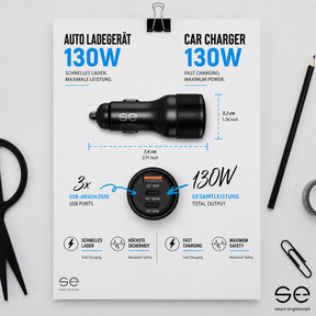 se® CARCHARGER 130W – USB-C Auto Ladegerät mit 100W Power Delivery & 3 Schnelllade-Ports