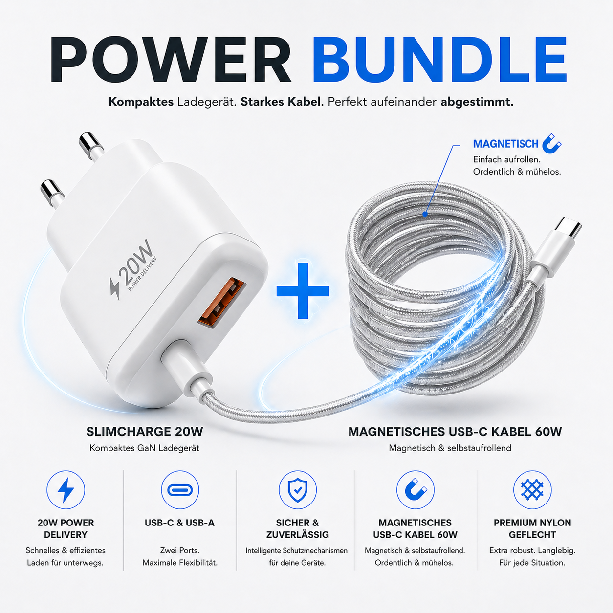 se® POWER BUNDLE - Slimcharge 20W + 1M Magnetic USB-C Kabel (60W)